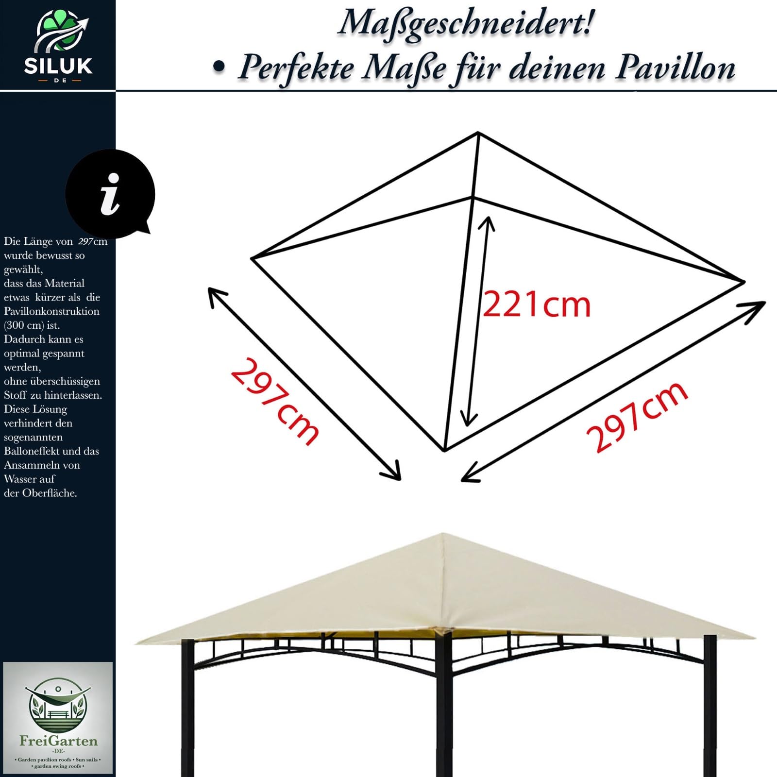 Ersatzdach für Pavillon 3x3 Meter Sand Antik Pavillon Wasserdicht Material: Panama PCV Soft 370g/m² extra stark Modell 3 (Beige)