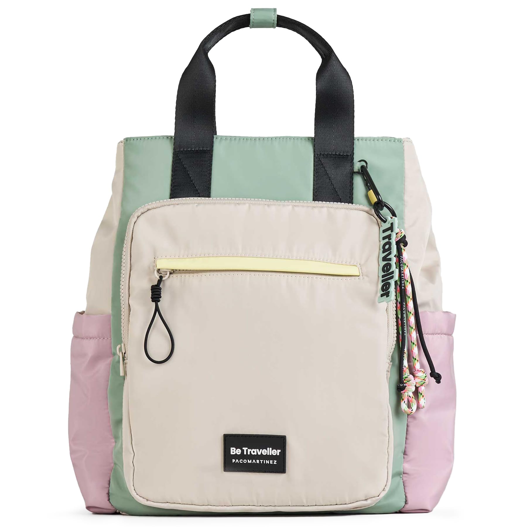 PACO MARTINEZ Mochila Traveller Multicolor para Mujer, Bolso Mochila para Portátil 13", Tamaño Grande, Asas Dobles, Color Gris, Malva, Verde Menta y Amarillo - 37x42x22 Centímetros