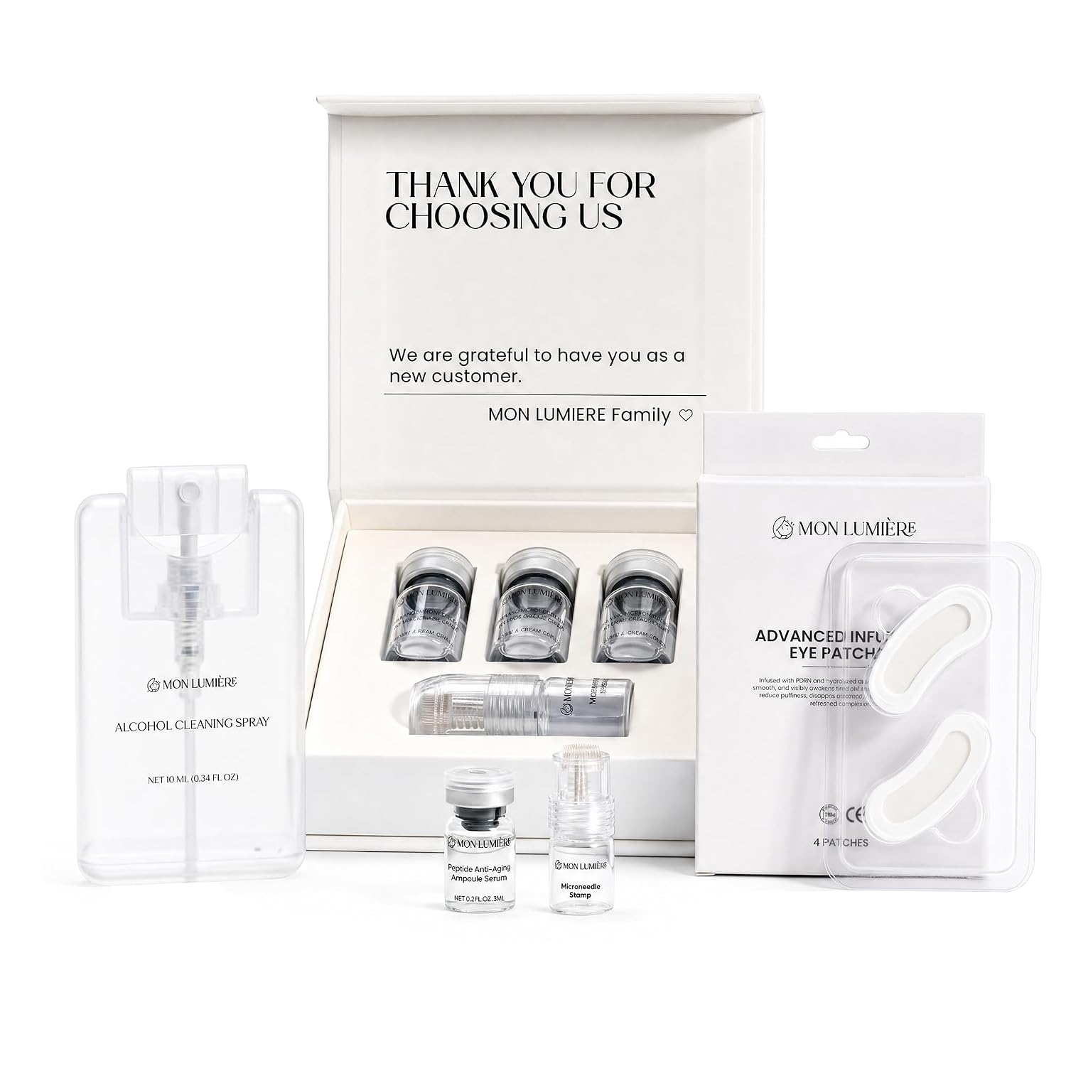 Micro Infusion Facial Skincare Bundle with Under Eye Patches & Alcohol Cleaning Spray | PDRN, Peptides & Hyaluronic Acid | Includes 3 Serum Vials, 4 Eye Patches & Prep Spray
