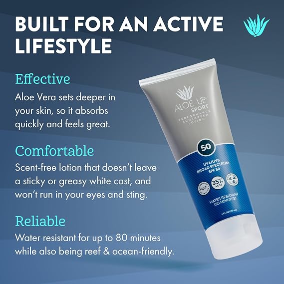 Aloe Up Sport Sunscreen Lotion SPF 50, Water Resistant, Non-greasy, 6 oz