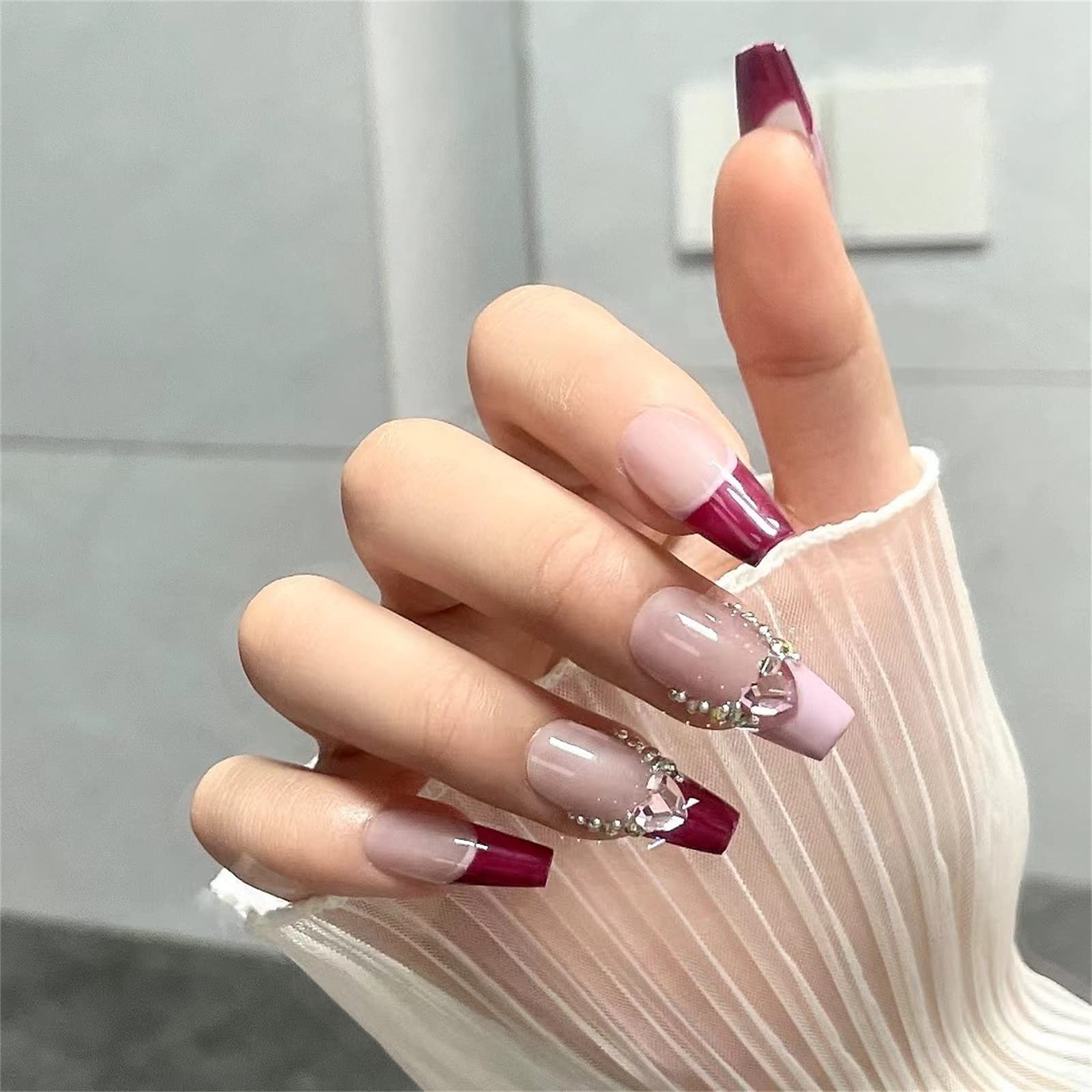Unghie a pressione, 10 pezzi di manicure indossabili, unghie finte fatte a mano, set di unghie finte artificiali riutilizzabili per donne e ragazze (L, F) (BS)