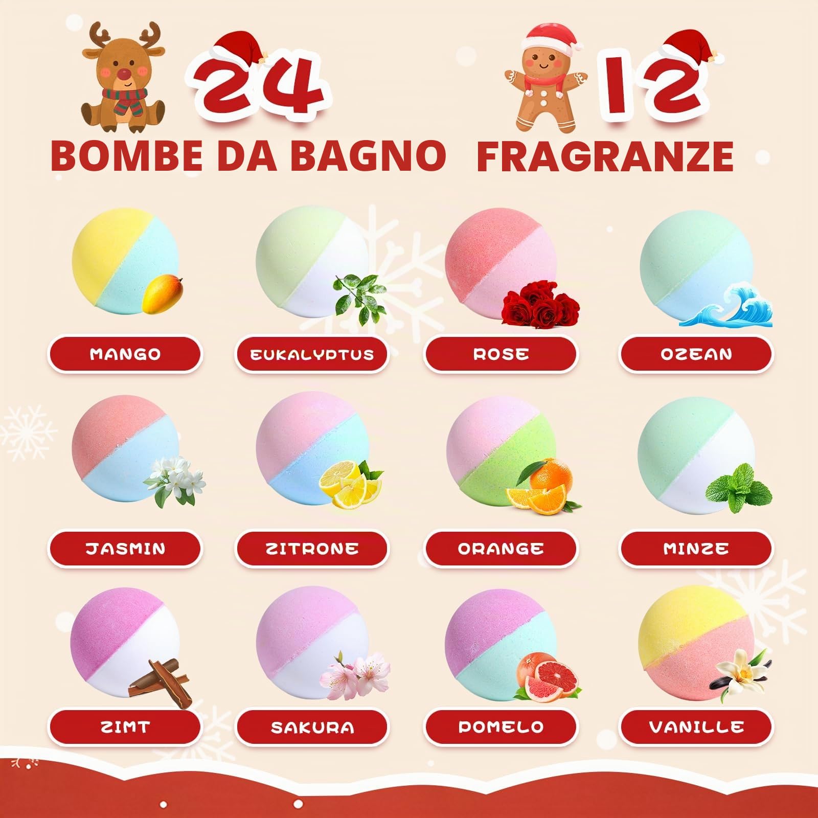 Calendario dell'Avvento 2025 per bambini, bomba da bagno di Natale, per bambini con 24 animali sorpresa, bombe da bagno in schiuma naturale e organica, regalo di Natale per ragazze e ragazzi