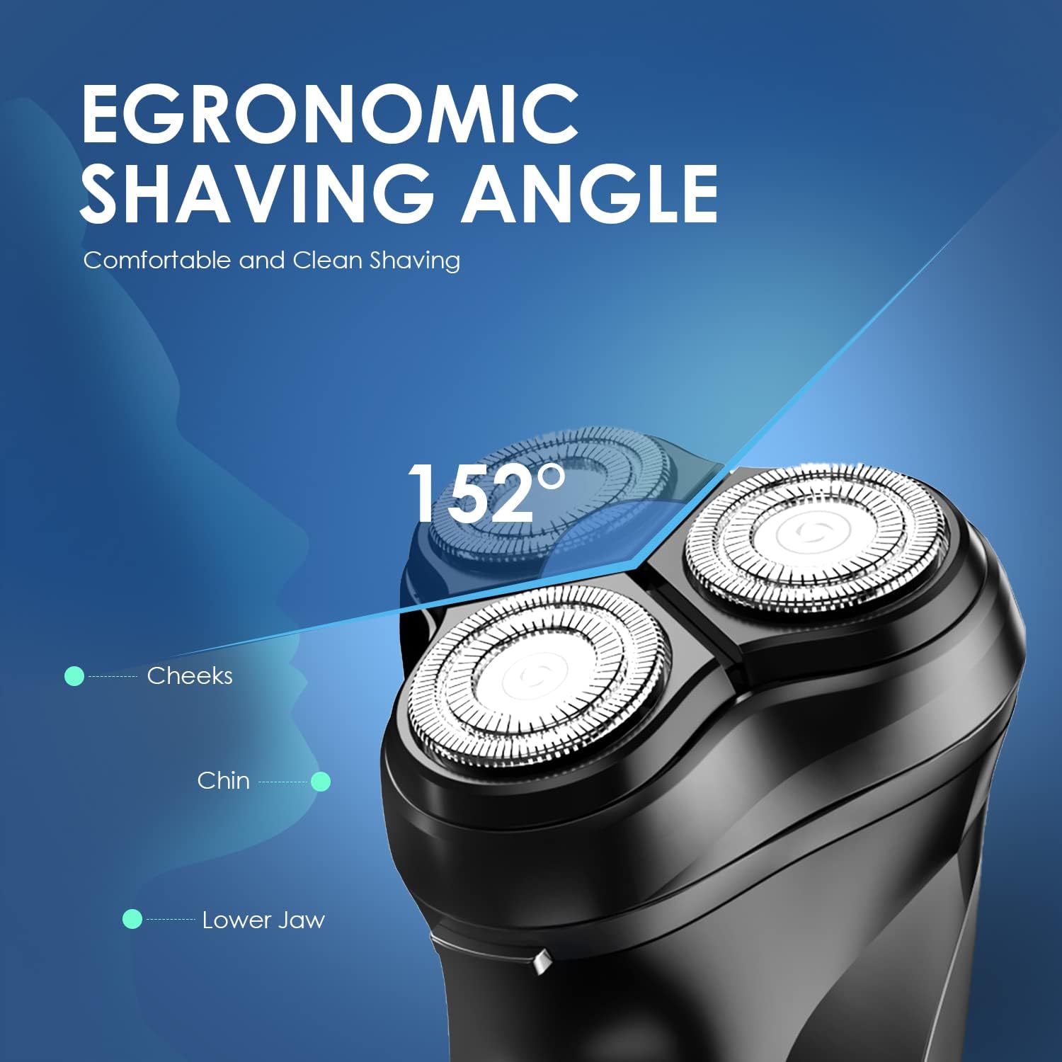 Diagram showing the 152-degree ergonomic shaving angle