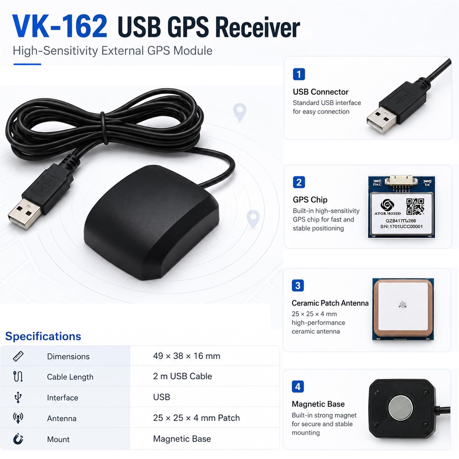 VK-162 G-Mouse USB Dongle Módulo de Navegação GPS Antena externa