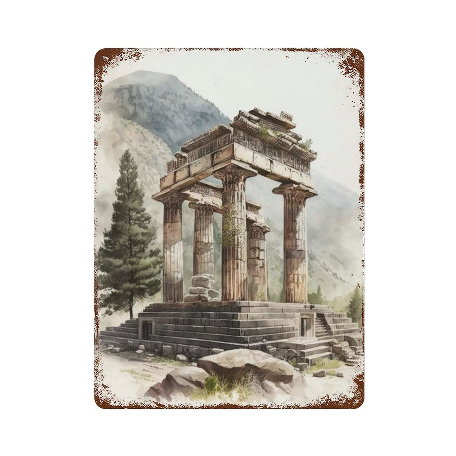 Garage Style Temple of Apollo in Delphi Vintage Rust Metal Sign 15.7"x11.8", Shabby Chic Decor for Bar And Workshop
