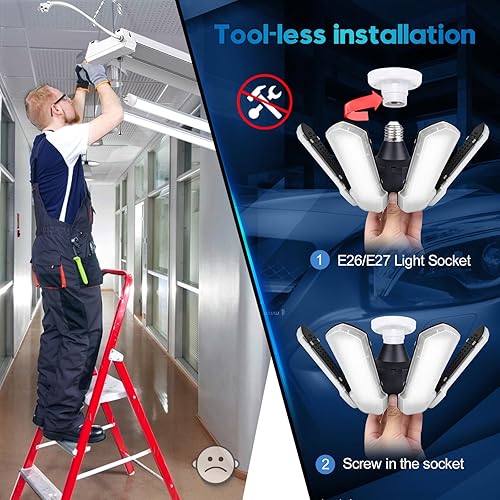 Miniatura 5 de TANBABY Luces LED mejoradas para garaje, 150 W, luz de garaje deformable, luces LED para tienda, 15000 lúmenes, luz LED E26E27, iluminación de