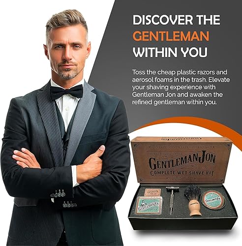 Miniatura 4 de Gentleman Jon Deluxe Shaving Collection - Kit de afeitado de seguridad y paquete de 50 cuchillas de afeitar platino de doble filo, juego completo de