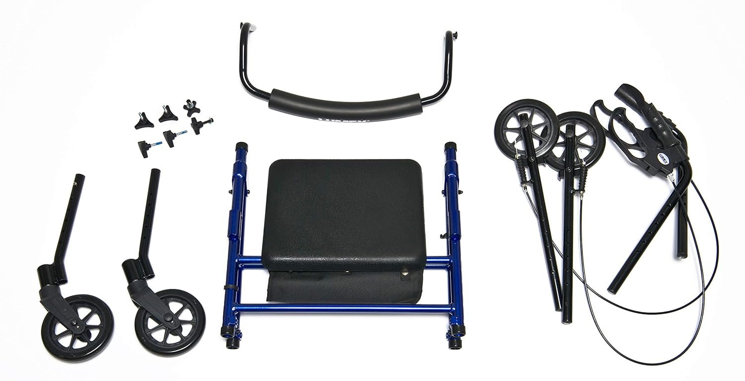 Lumex Set n' Go Rollator, Height-Adjustable, Rolling Walkers for Seniors with Seat, Blue