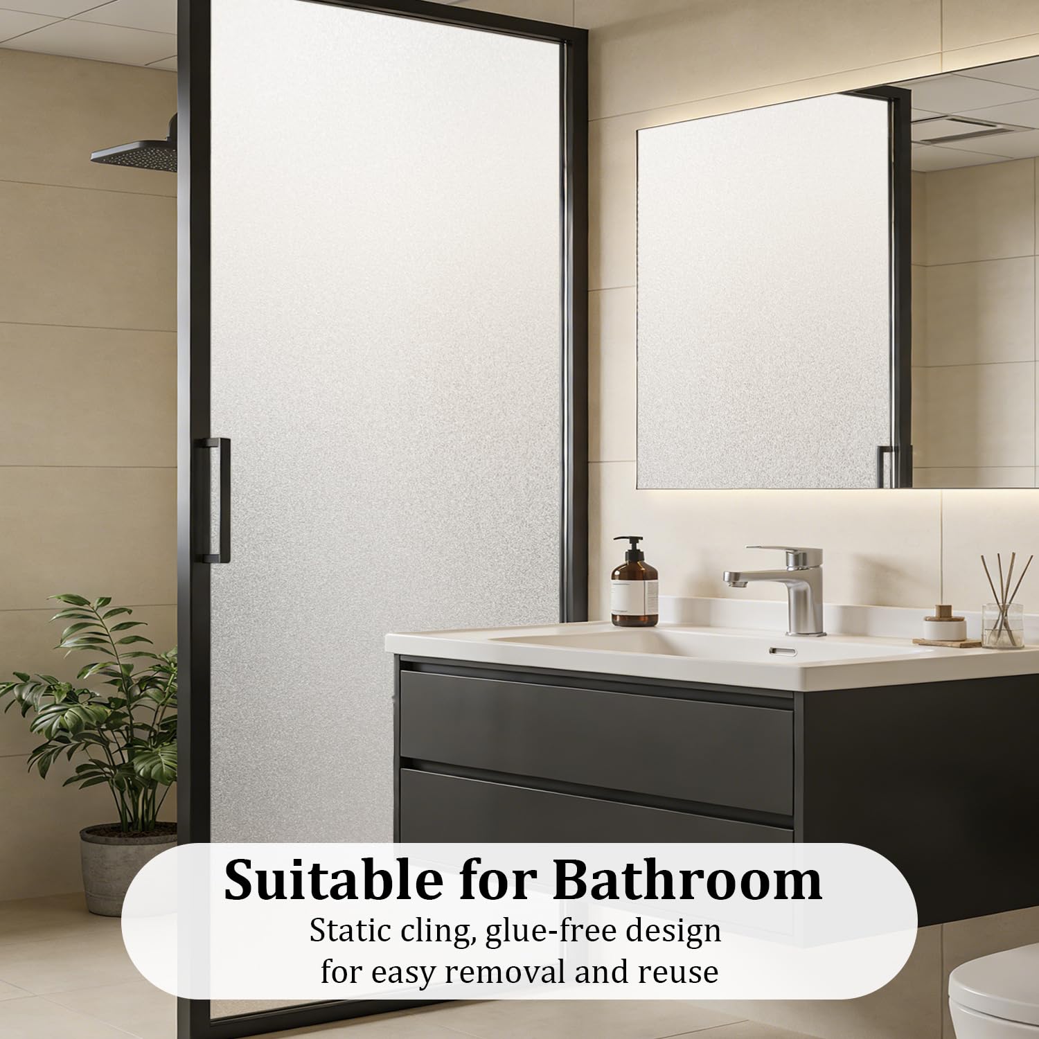 DUOFIRE S001 Film de confidentialité pour fenêtre en verre dépoli naturel sans colle, anti-UV, non adhésif pour l'intimité, le bureau, la salle de réunion, la salle de bain, le salon, 75 x 300 cm