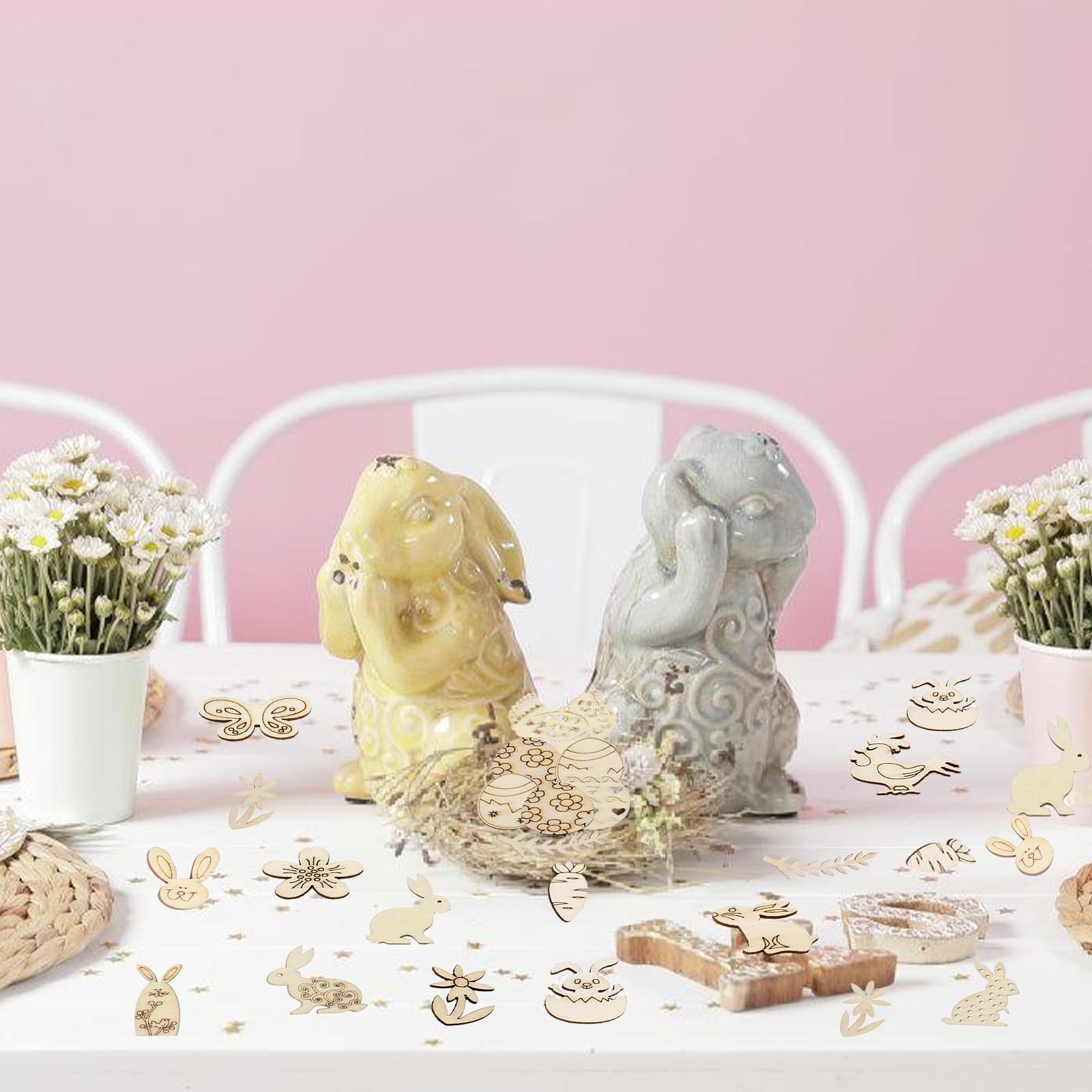 100 Stück Holz-Deko-Konfetti Ostern – Häschen, Eier, Blumen Zum Basteln & Dekorieren