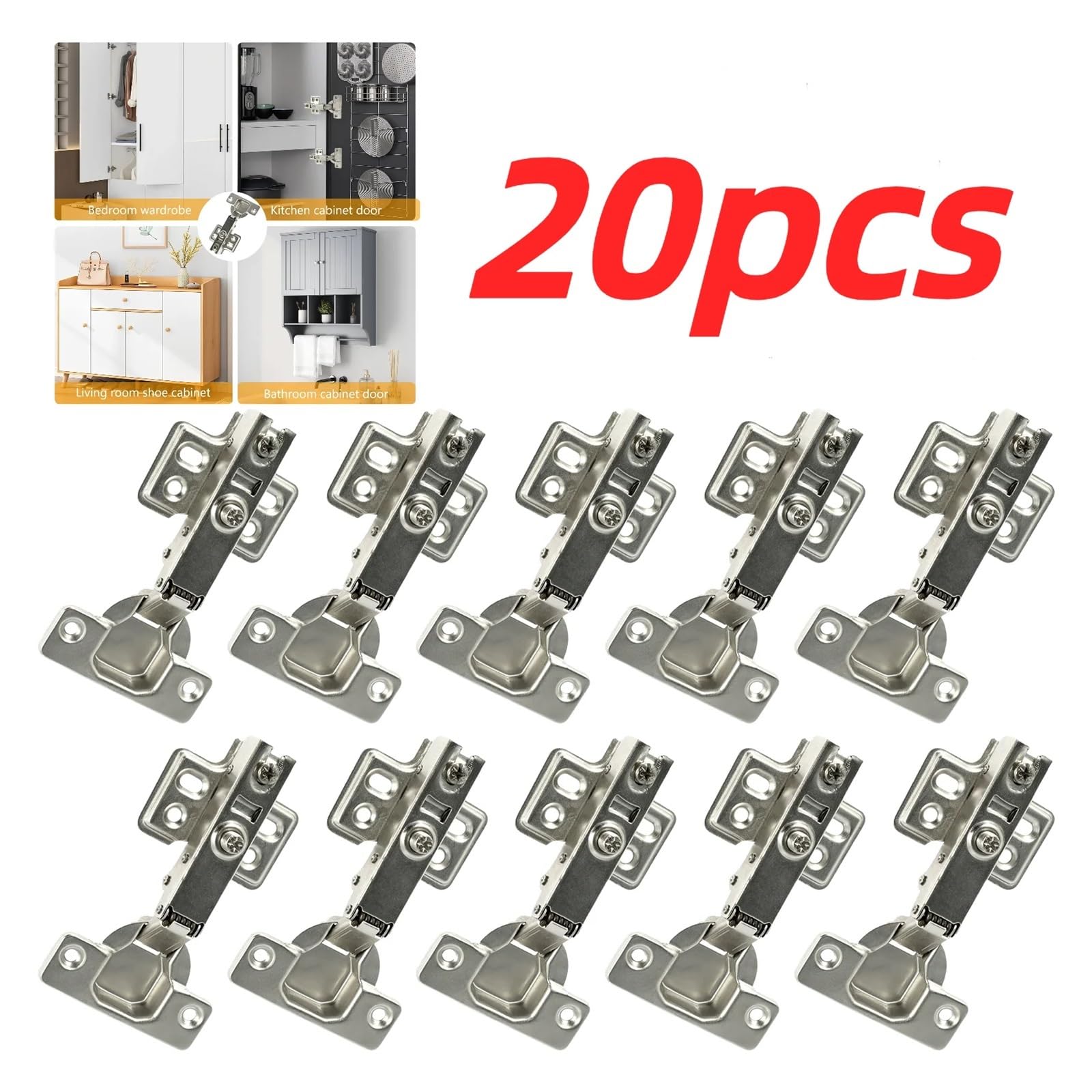 Zawiasy meblowe ze stali nierdzewnej z cichym domykiem – hydrauliczne, samodomykające się do kuchni, garderoby i szafek(20pcs)