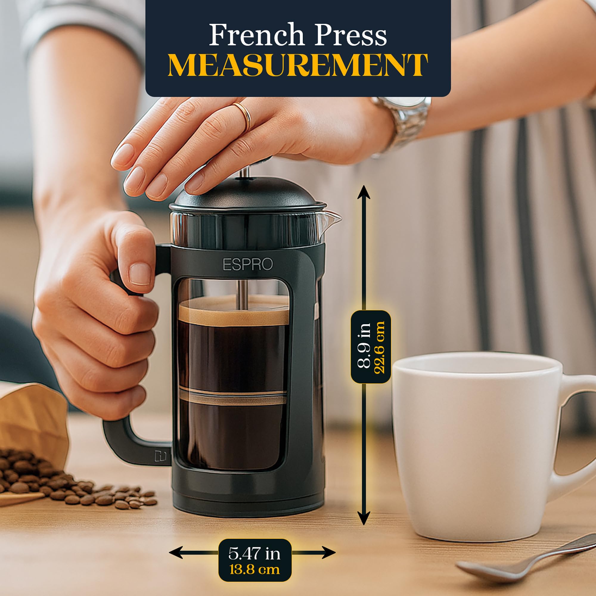 ESPRO P3 Cafetera de Embolo de Cristal, 530 ml, Negro | Cristal de borosilicato, doble microfiltro patentado, cafe sin posos, apta lavavajillas
