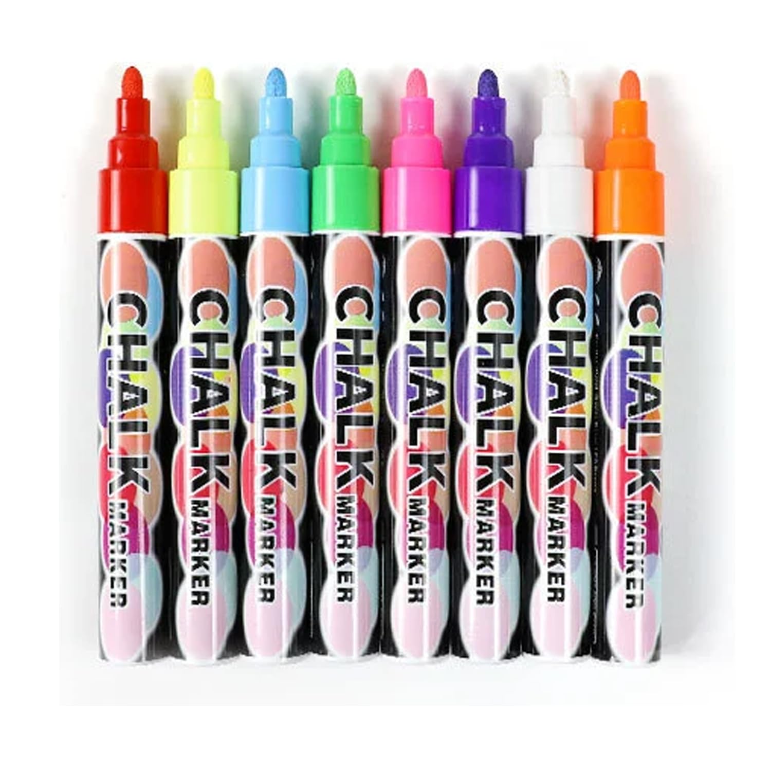 Eight colors of erasable liquid chalk, fluorescent markers for fluorescent boards, washable and wet-erasable neon light makers suitable for blackboards, blackboard signs, glass windows, graduation cel