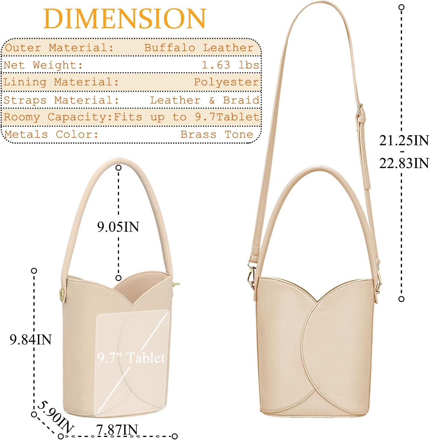 Bucket Bag for Women - Adjustable CrossbodyHobo Purse Trendy Vegan Leather Designer Ladies Tote Handbag - Image 6