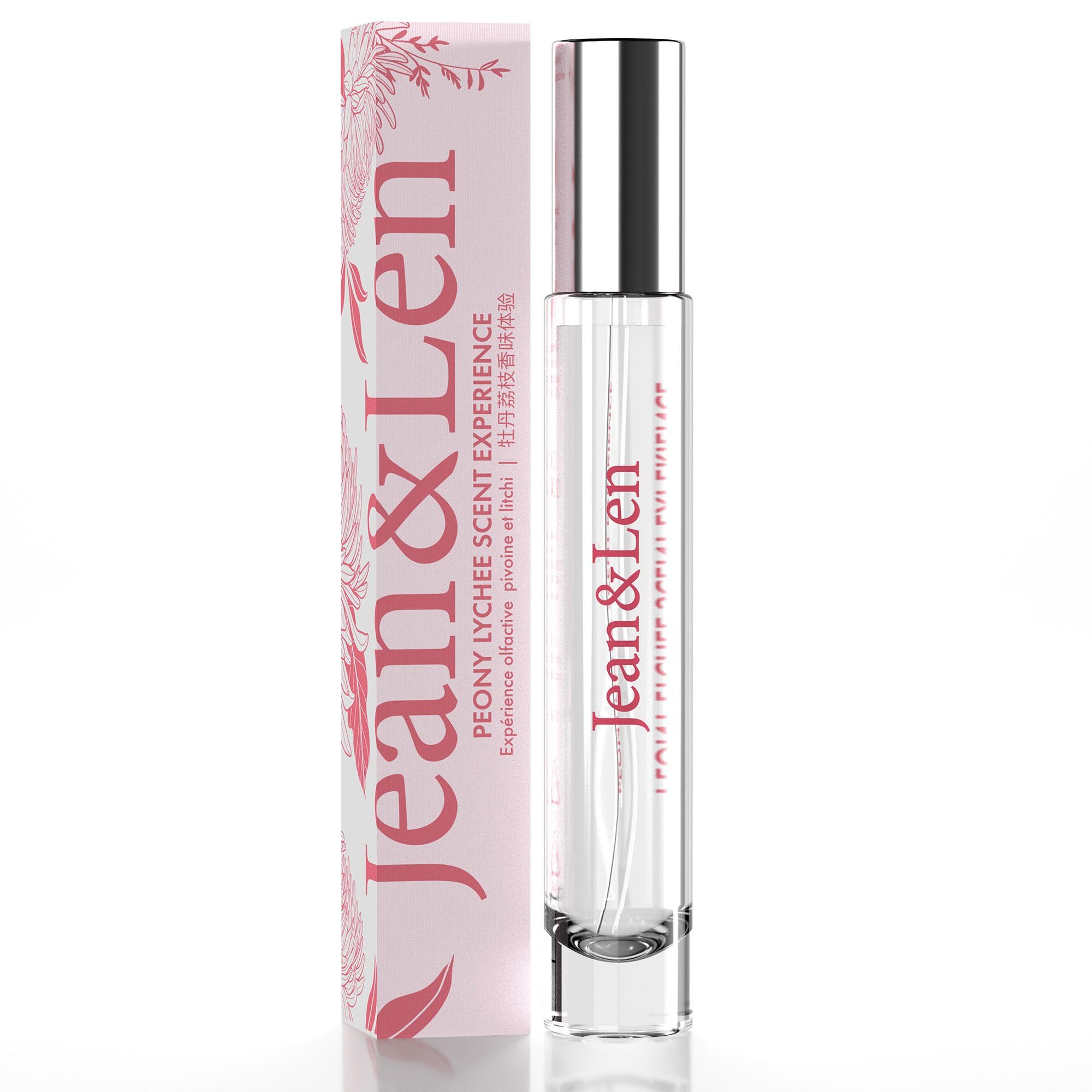 Jean & Len Scent Experience Peony & Lychee, Eau de Toilette with peony & lychee fragrance, practical mini perfume, ideal for on the go, minimalistic