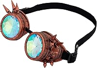 Vista 30 de Gafas de caleidoscopio retro con pinchos, gafas de cristal arcoíris steampunk estilo soldadura, gafas de cosplay punk