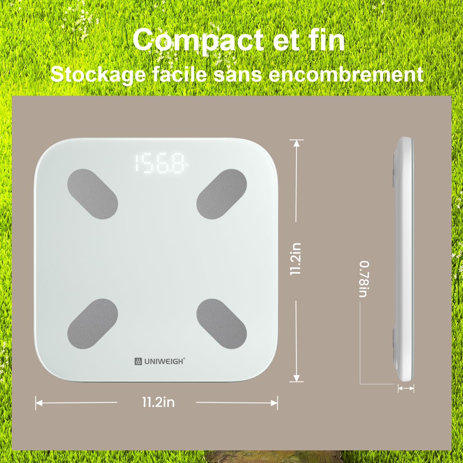 UNIWEIGH Balance intelligente pour le poids corporel,Balance de graisse corporelle Bluetooth pour salle de bain Moniteurs de composition avec APP,Analyseur pour IMC,masse musculaire,protéine,Max 400lb