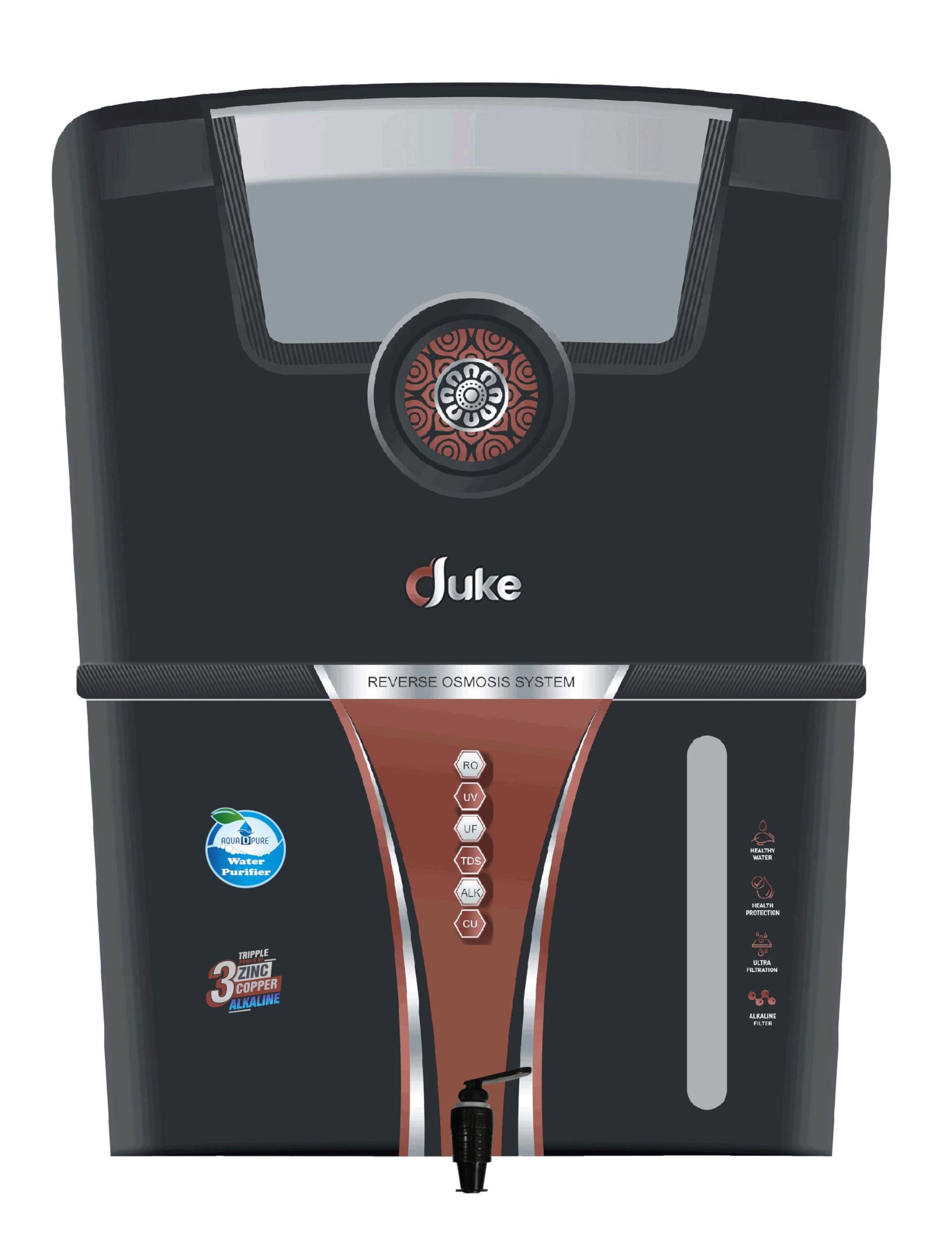 AQUA D PUREZinc RO Water Purifier with Bio Copper and Alkaline Fiter Technology Purification, UV, UF and TDS Controller | 12Liter | Fully Automatic Function and Best For Home and Office