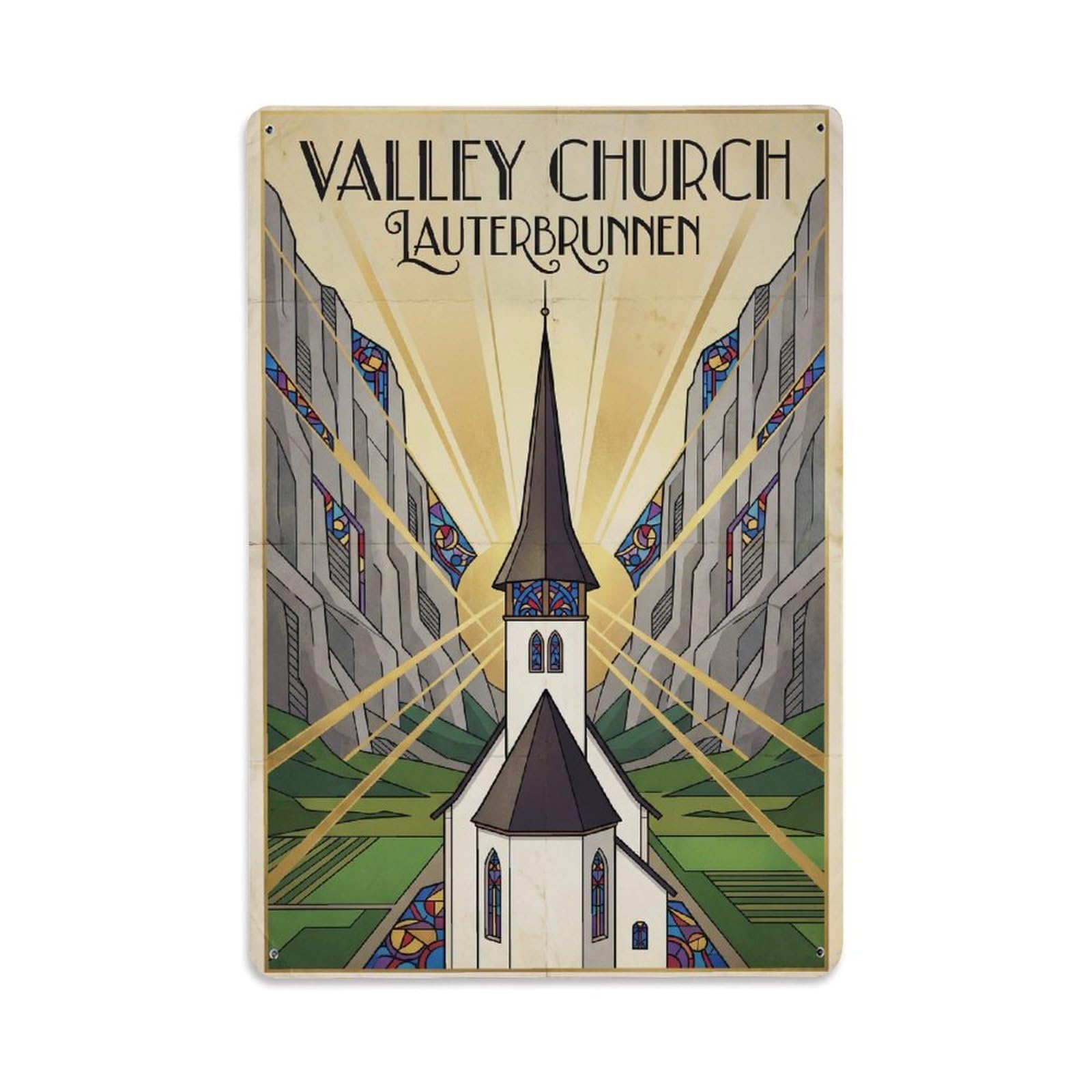 Gead 8X12inch Style Vintage Travel Switzerland Church Steeple Metal Tin Sign