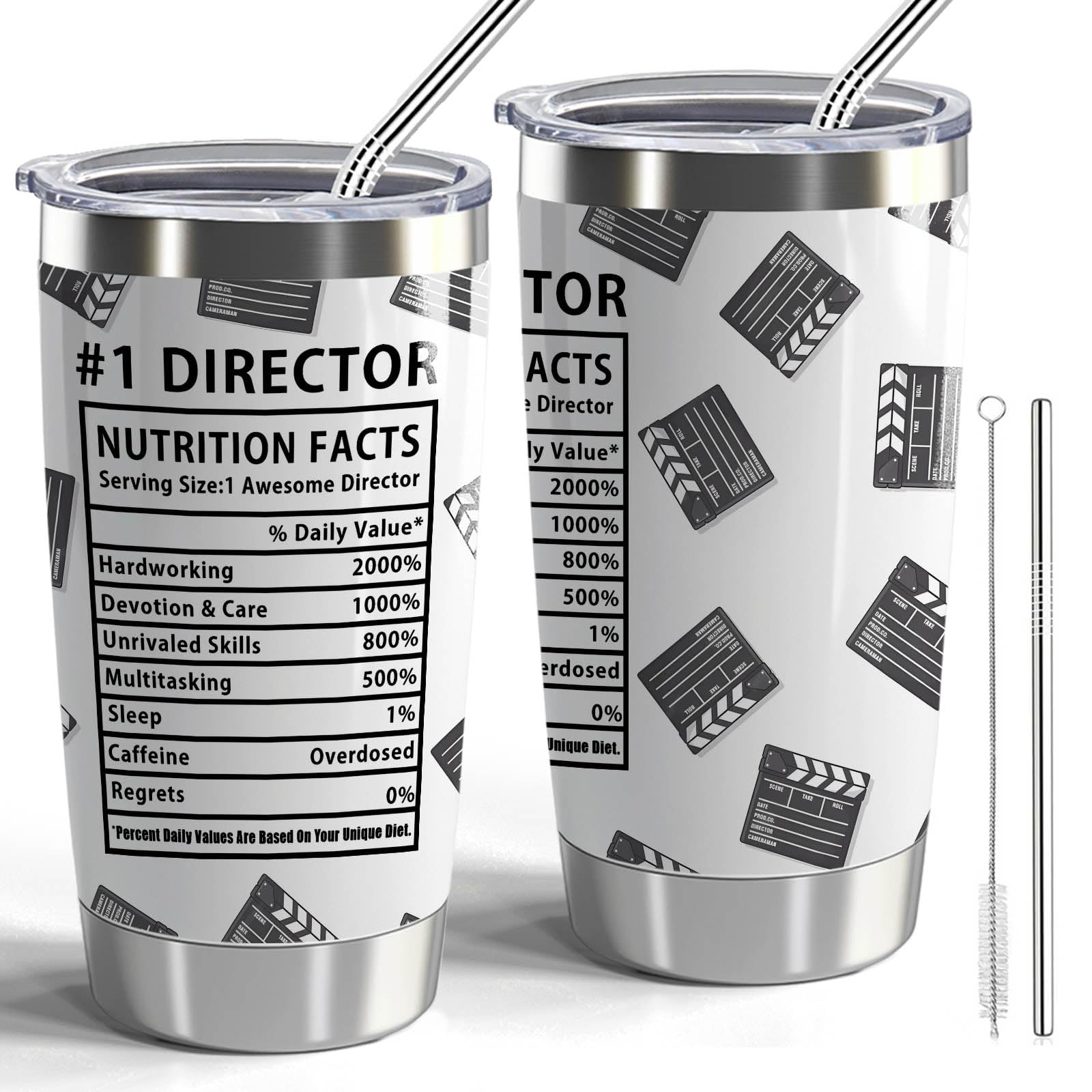 Director Appreciation Gift Director 20oz Stainless Steel Tumbler with Lid and Straw Theater Director Actor Gift Future Comedy Tragedy Travel Coffee Cup (Director-Nutrition Facts)