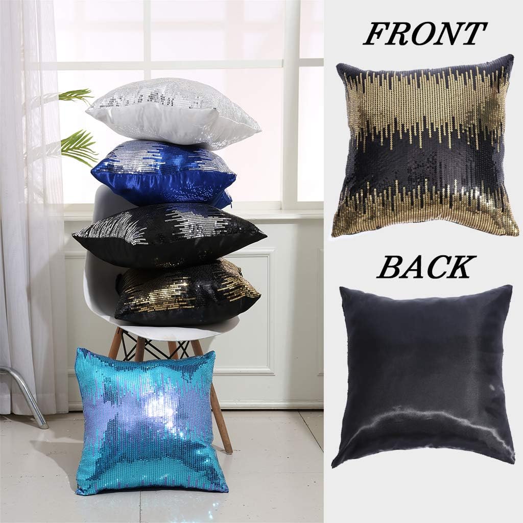 Juya Delight Throw Pillow Case, Sparkly Sequin Pillow Cushion Covers for Couch Sofa Home Decorative,18x18 inches, Black Gold, Set of 2 image 4
