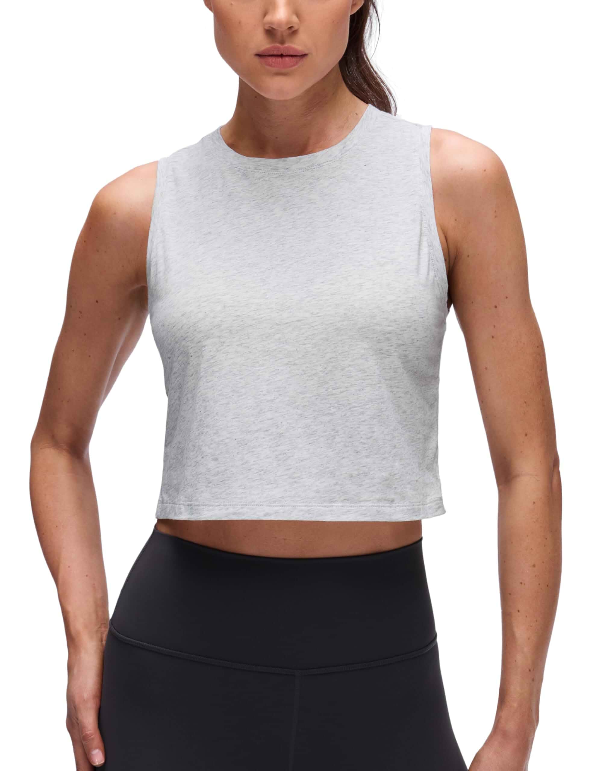 CRZ YOGA Pima Cotton Racerback Crop Tank Top | Workout, Naturally Soft, Classic Fit, Crewneck, Sleeveless Shirts for Women