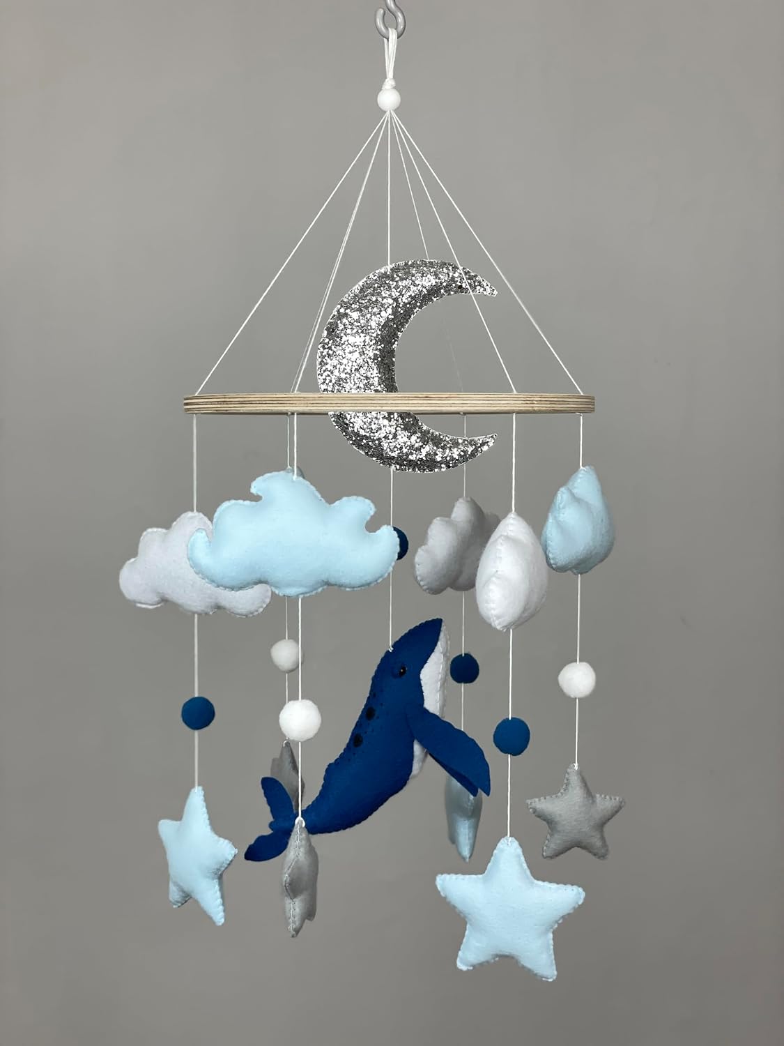 Whale Baby Mobile for Crib boy Nautical Nursery Decor Ocean Crib Mobile Felt Whale Mobile Baby boy Nursery Felt Hanging Mobile Ocean Baby Shower New Baby boy Gift New mom Gift