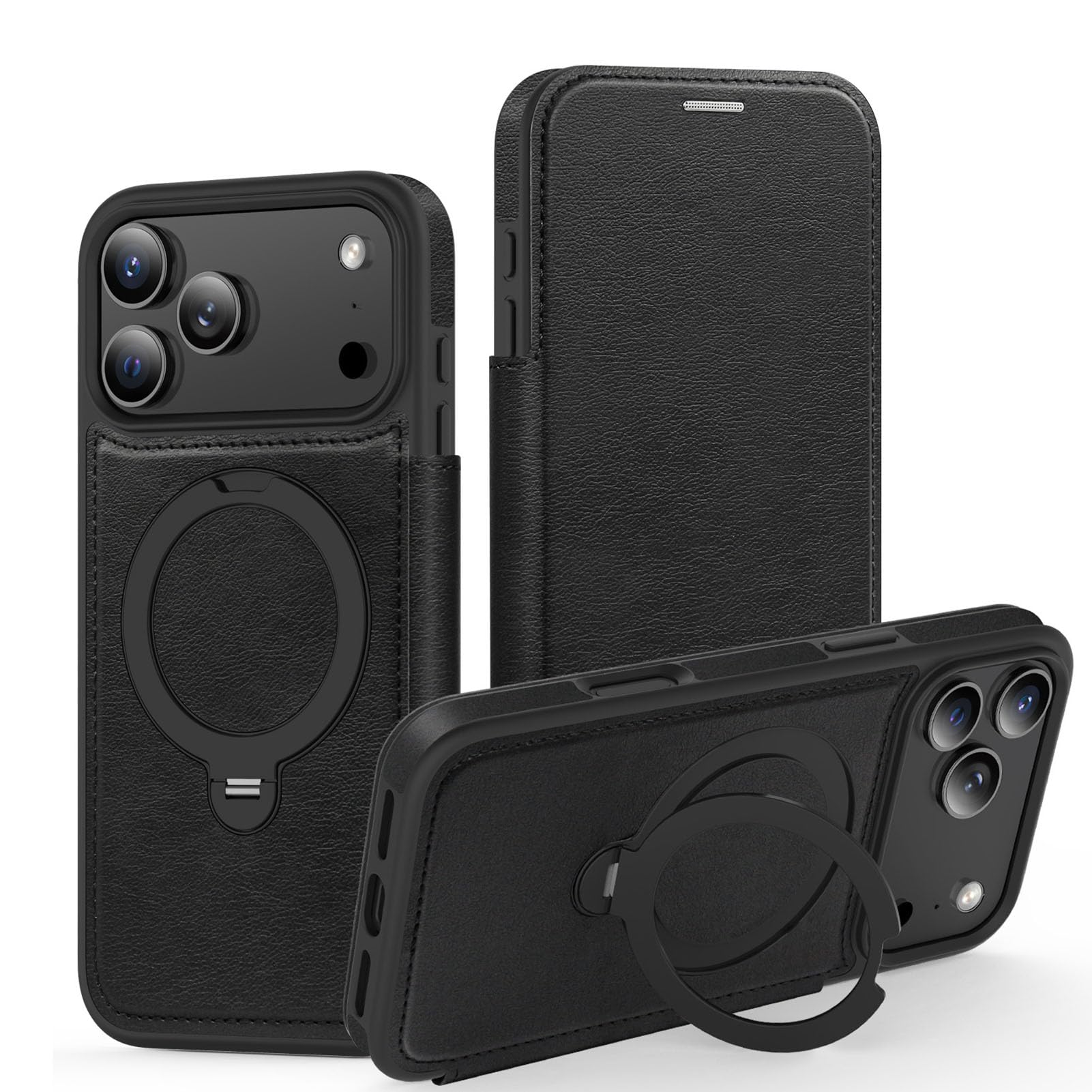 Étui portefeuille iPhone 17 Pro antichoc noir avec fentes pour cartes