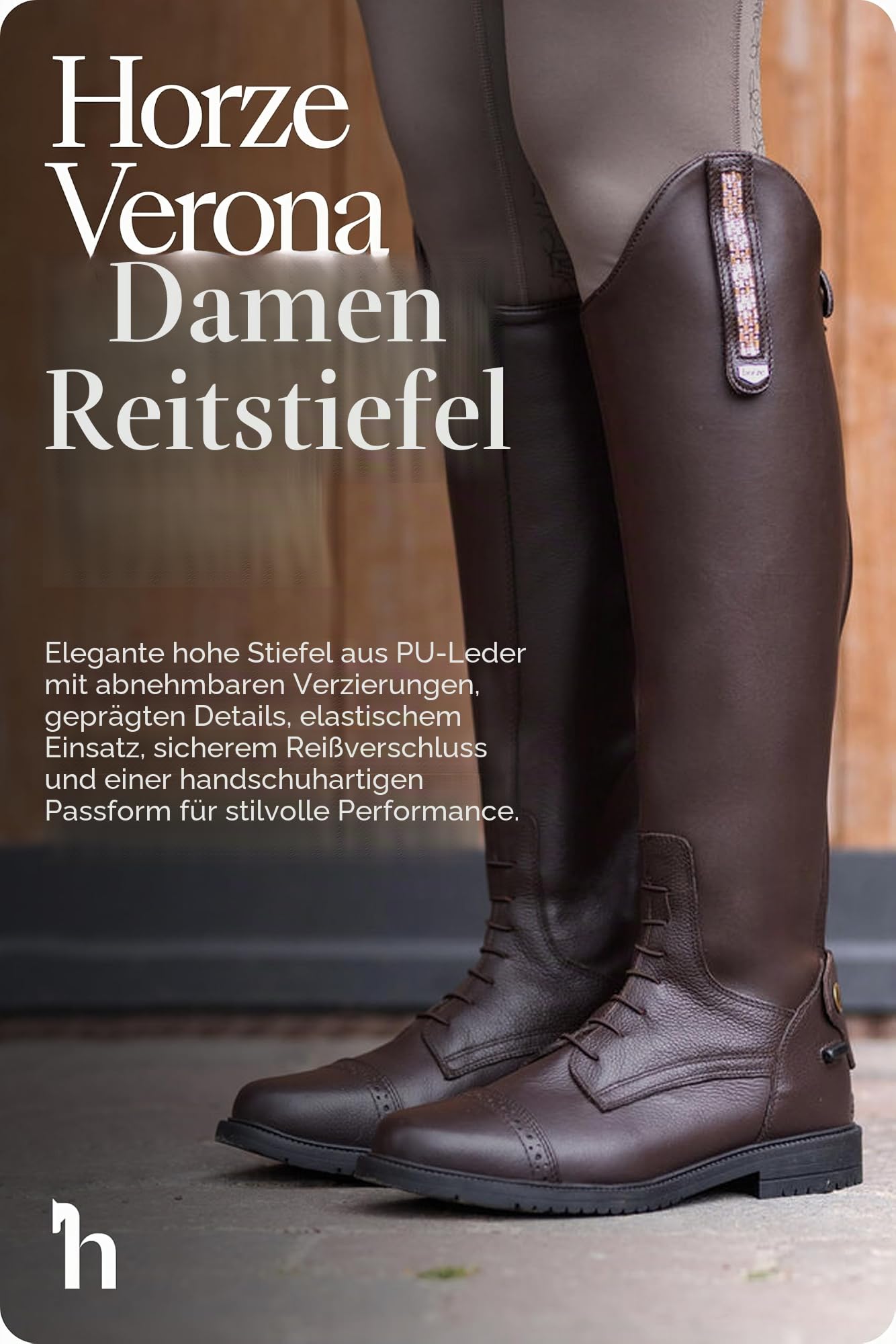 HORZE Damen Reitstiefel Verona, Turnier Stiefel mit Reißverschluss, Braun, 40R