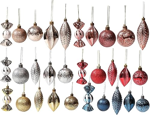 Miniatura 5 de Adornos - Juego de 21 adornos de bolas de Navidad, inastillables, adornos decorativos para colgar, surtido de 5 estilos, bolas de Navidad surtidas