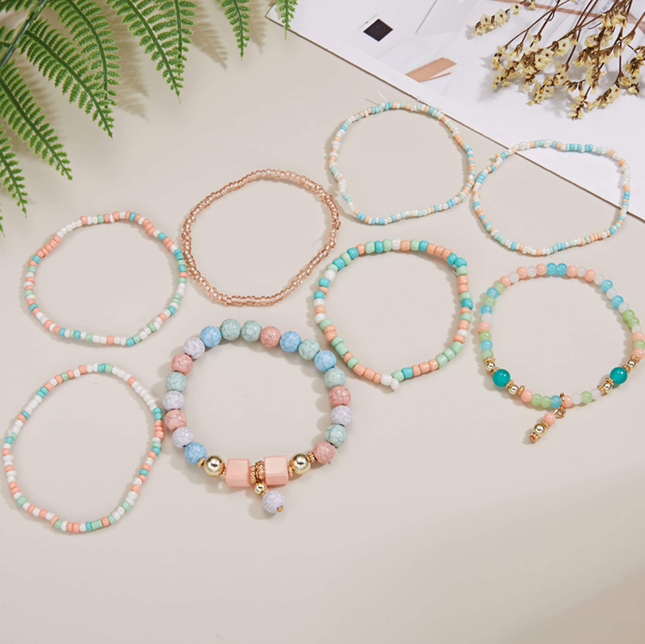 CFWSHJ Bracciale Elasticizzato con Perline Multistrato da Donna Braccialetti con Perline impilabili Bohemien Bracciale con Perline Elasticizzate Boho