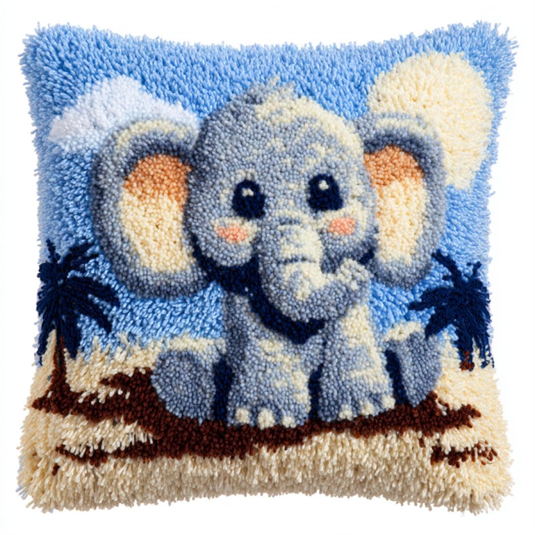 Kitquiver Animal Latch Hook Pillow Kit Cartoon Elephant DIY Latch Hook Kits Pillowcase Embroidery,Knitting,Gift for Adults/Beginners 17x17In