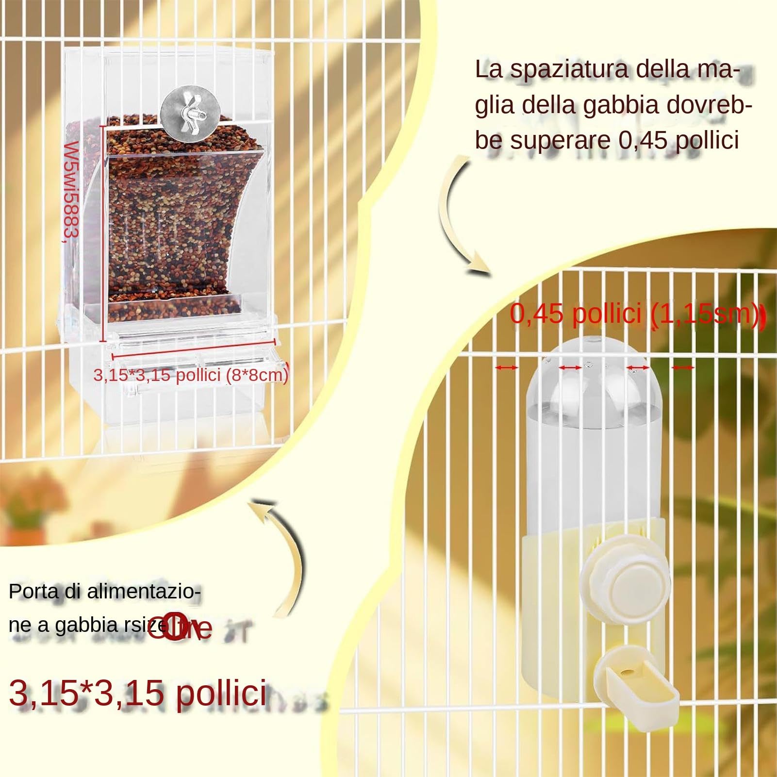 Abbeveratoio Per Uccelli, Bevitore Per Pappagalli, Dispenser Antigoccia per Fringuelli Parrocchetti Canarini Pappagalli Calopsite