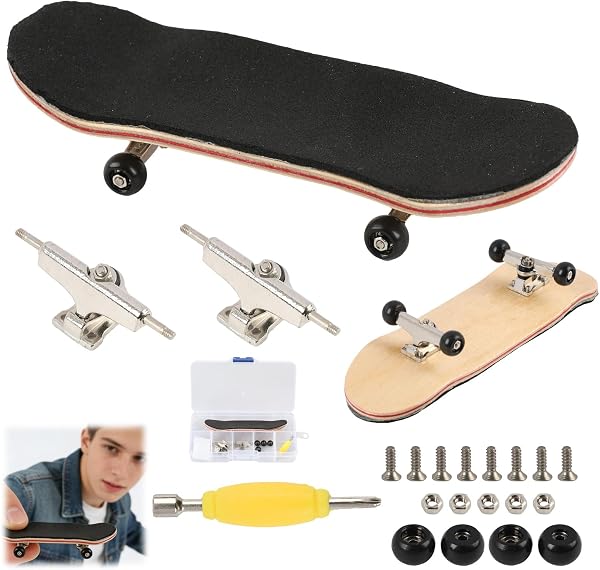 Finger Skate Professionnel en Bois D’Érable et Alliage, Mini Skate Portable, Finger Skate Pour Adolescent et Adultes, Diy et Décoration, Idéal pour Apprentissage Loisirs Collection de Mini Skateboard - 1