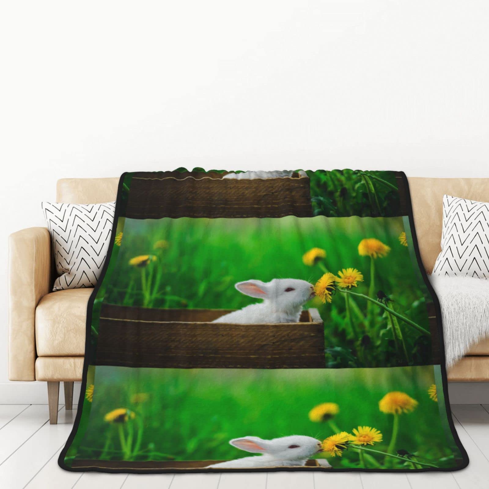 Couverture polaire pour lit et canapé, plaid flanelle doux motif lapin