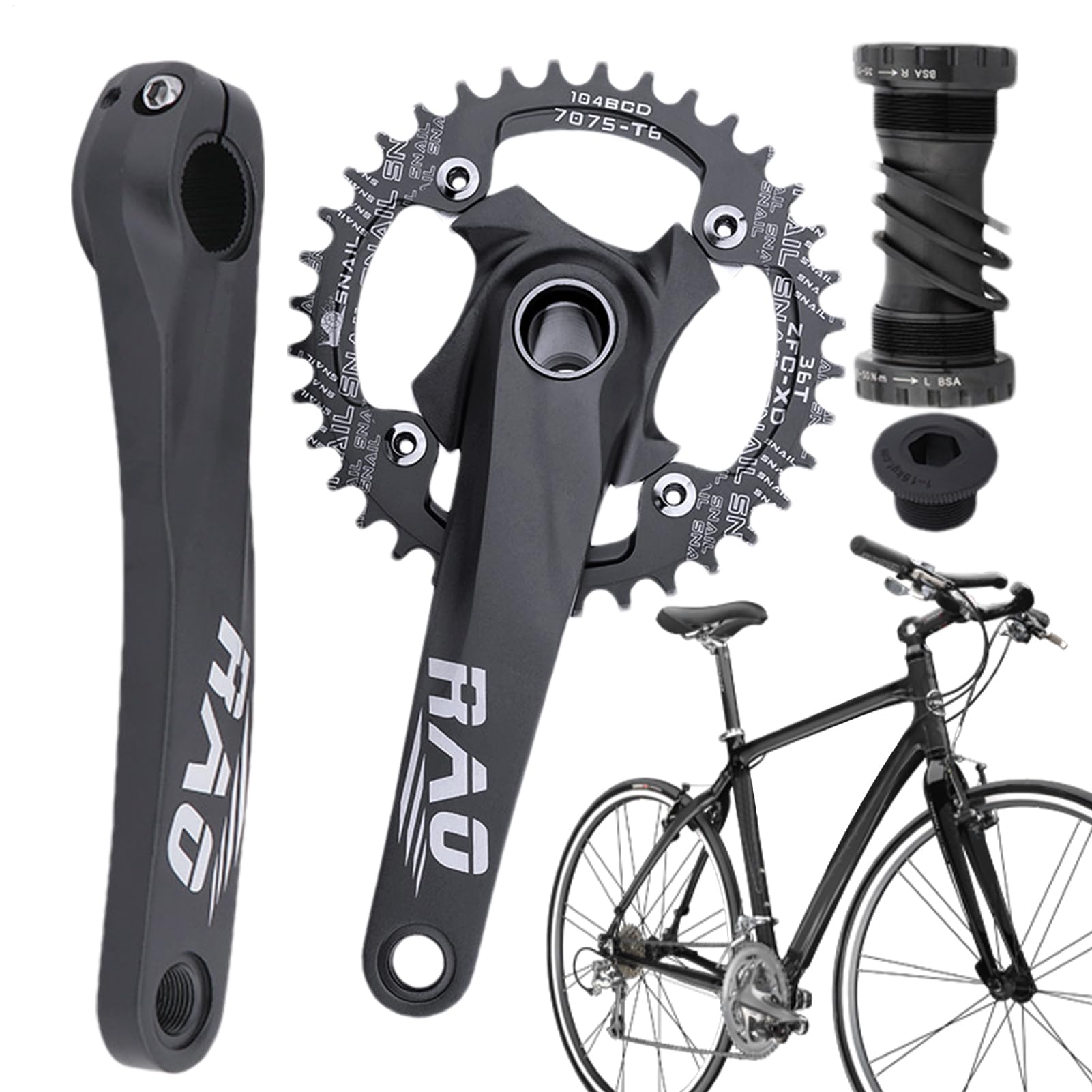 Mountainbike Kurbelsatz | 170mm Hohl integrierte für Einfachgang Fahrräder - einer Anti-Kettenfall-Lösung und Kompatibilität einem abwechselnden Zahnmuster Tretlagerzahnkranz für Radfahrer