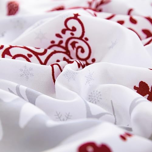 Miniatura 8 de Luxudecor Juego de sábanas de Navidad tamaño Queen de 4 piezas, sábana bajera ajustable de reno rojo, bolsillo profundo, sábanas y fundas de