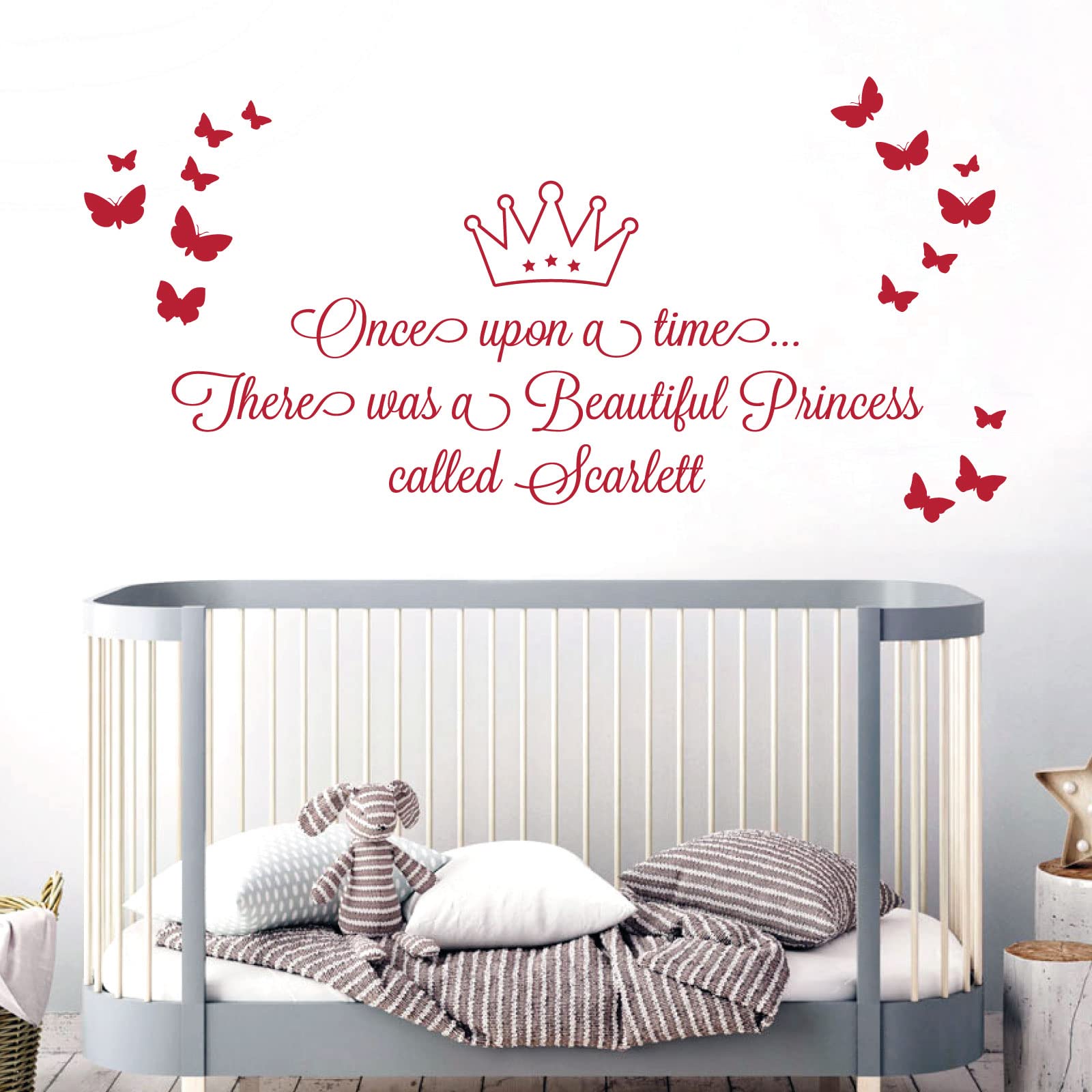 Once Upon a time, There was a Beautiful Princess - Girls Name Nurserty Wall Art Sticker [Large] [Cherry]