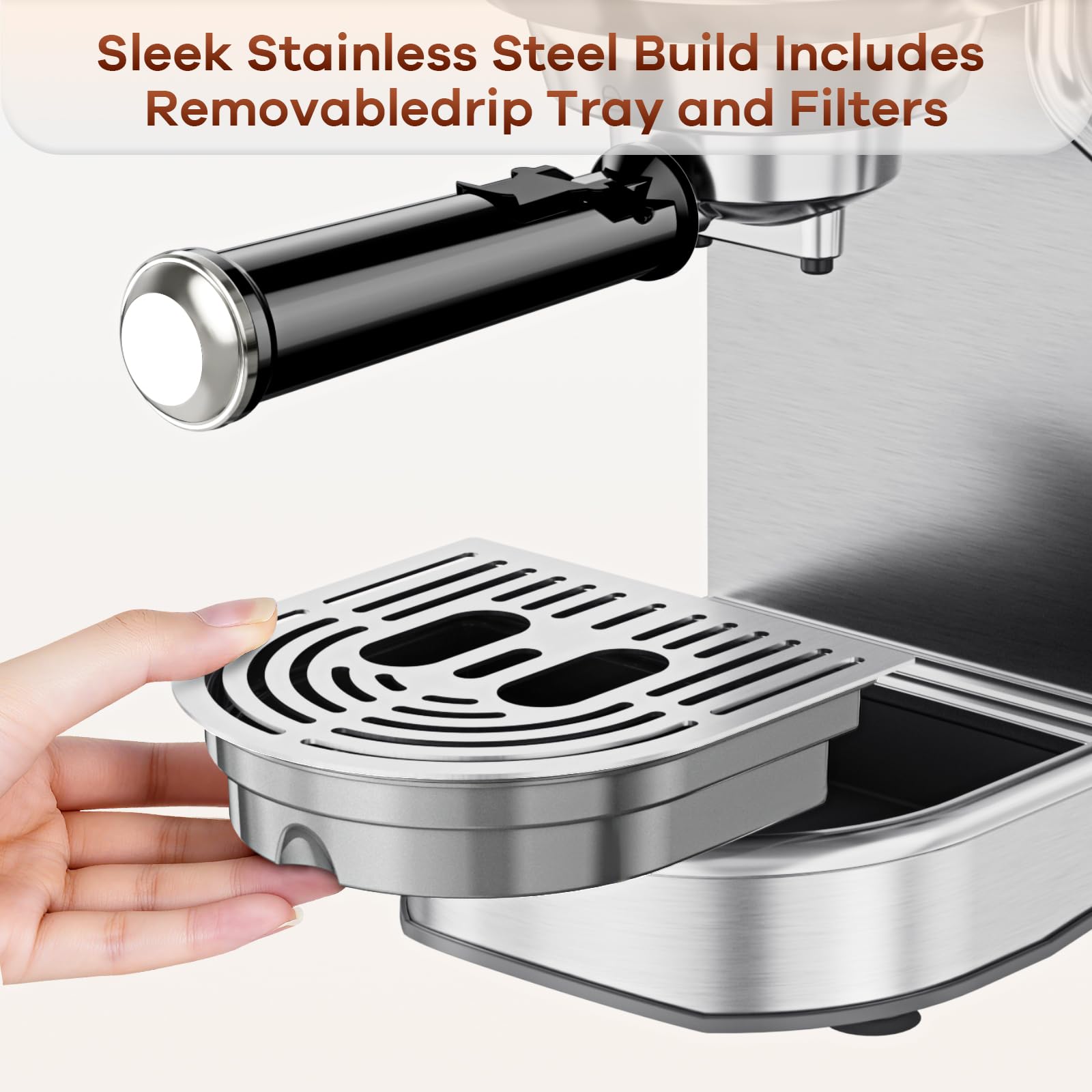 Espresso Machine with Milk Frother, 20 Bar Stainless Steel Coffee Machine, Espresso Maker with 34oz Removable Water Tank for Home, Office, Women or Men - 4