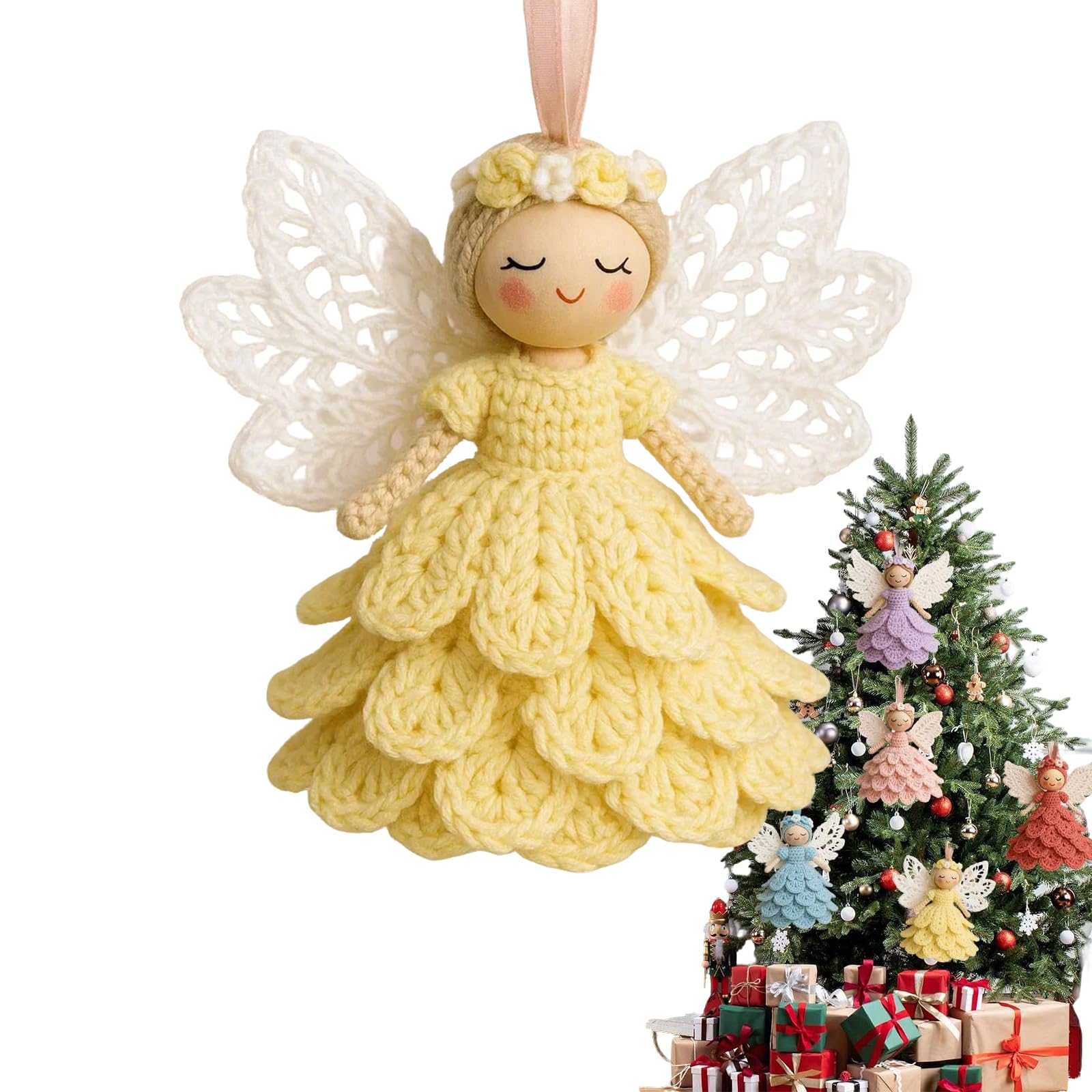 Vjureuede C Diy Rochet Angel Ornament Kit,Hristmas Rochetcrochet Raft Kit With Yarn For Beginners,Hristmas Tree Hang Decorations,Easy Starter Raft To Reate Your Own Hanging Ornaments