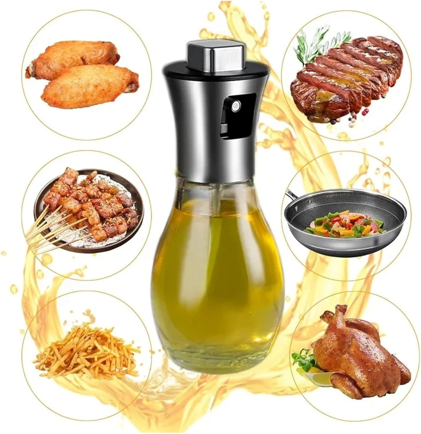 Oil Sprayer Bottle For Cooking Stainless Steel With Funnelincluded Dispenser For Air Fryer, Salad, Frying, BBQ 200ml