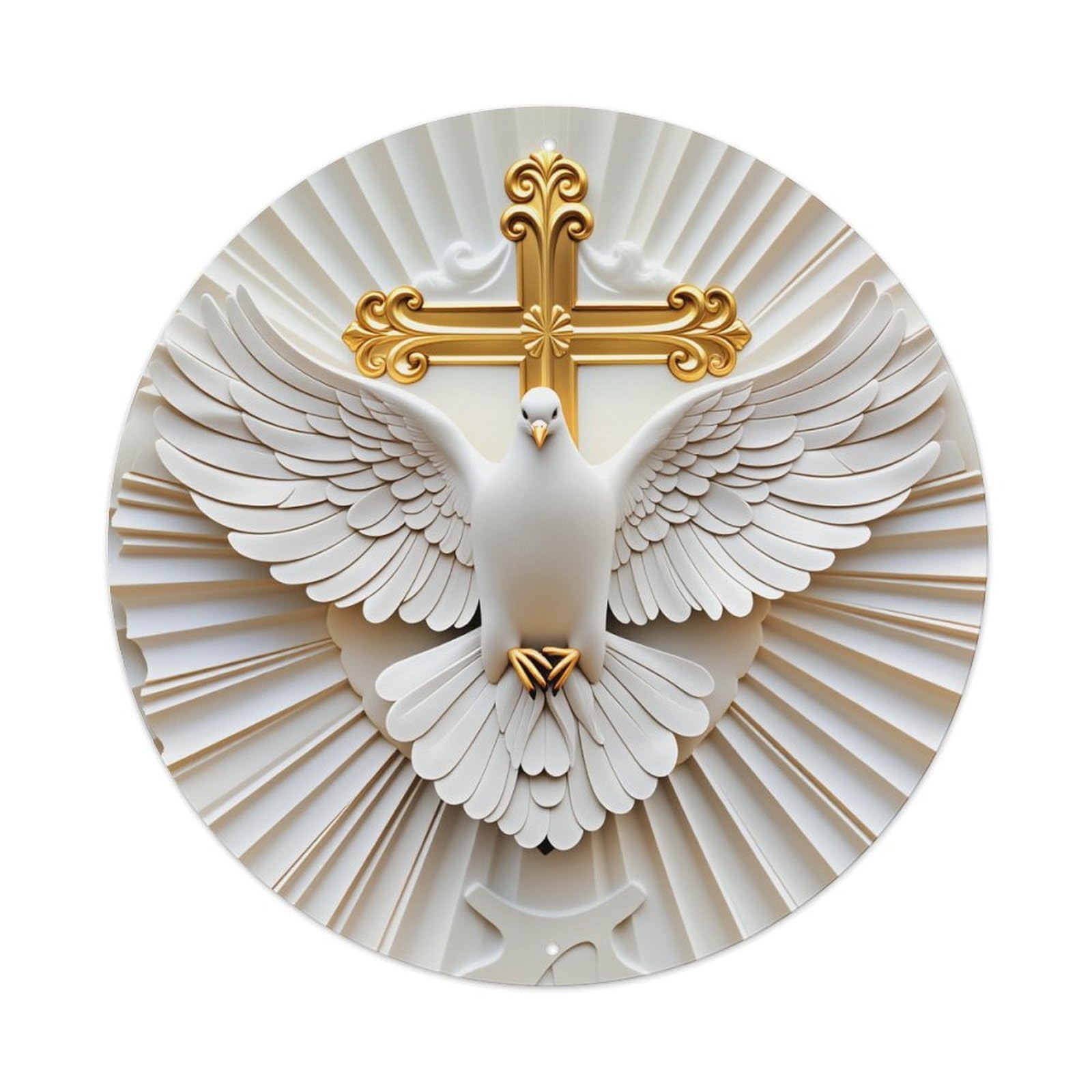 Dove Cross Radiant Wings Gold Metal Tin Sign Vintage Garden Bedroom Cafe Bar Man Cave Home Wall Decor Metal Poster 8x8 inches