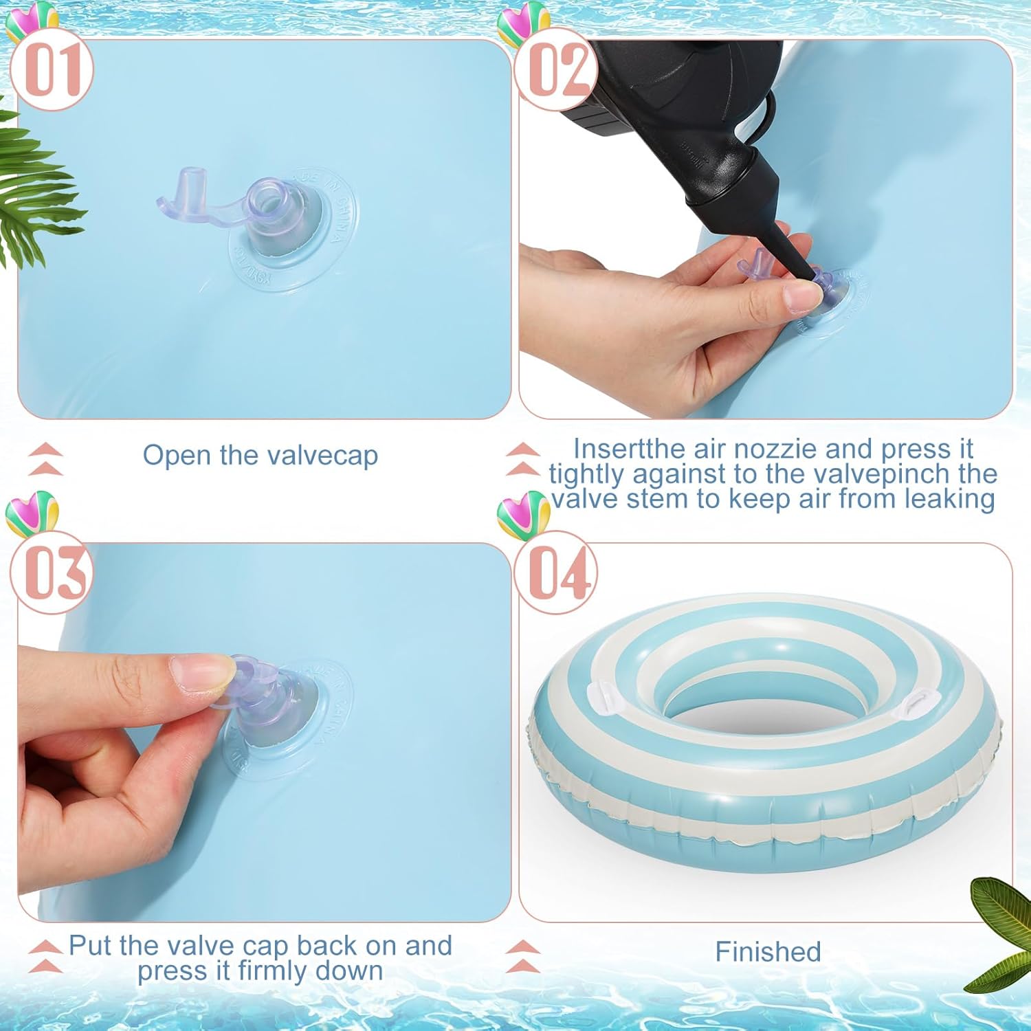 Libima 4 Pcs Inflatable Pool Floats, Pool Floaties Swim Rings Pool Tubes Donut Fruit Hawaiian Tire Inner Tubes Floaties for Adults Hawaiian Beach Party Decorations