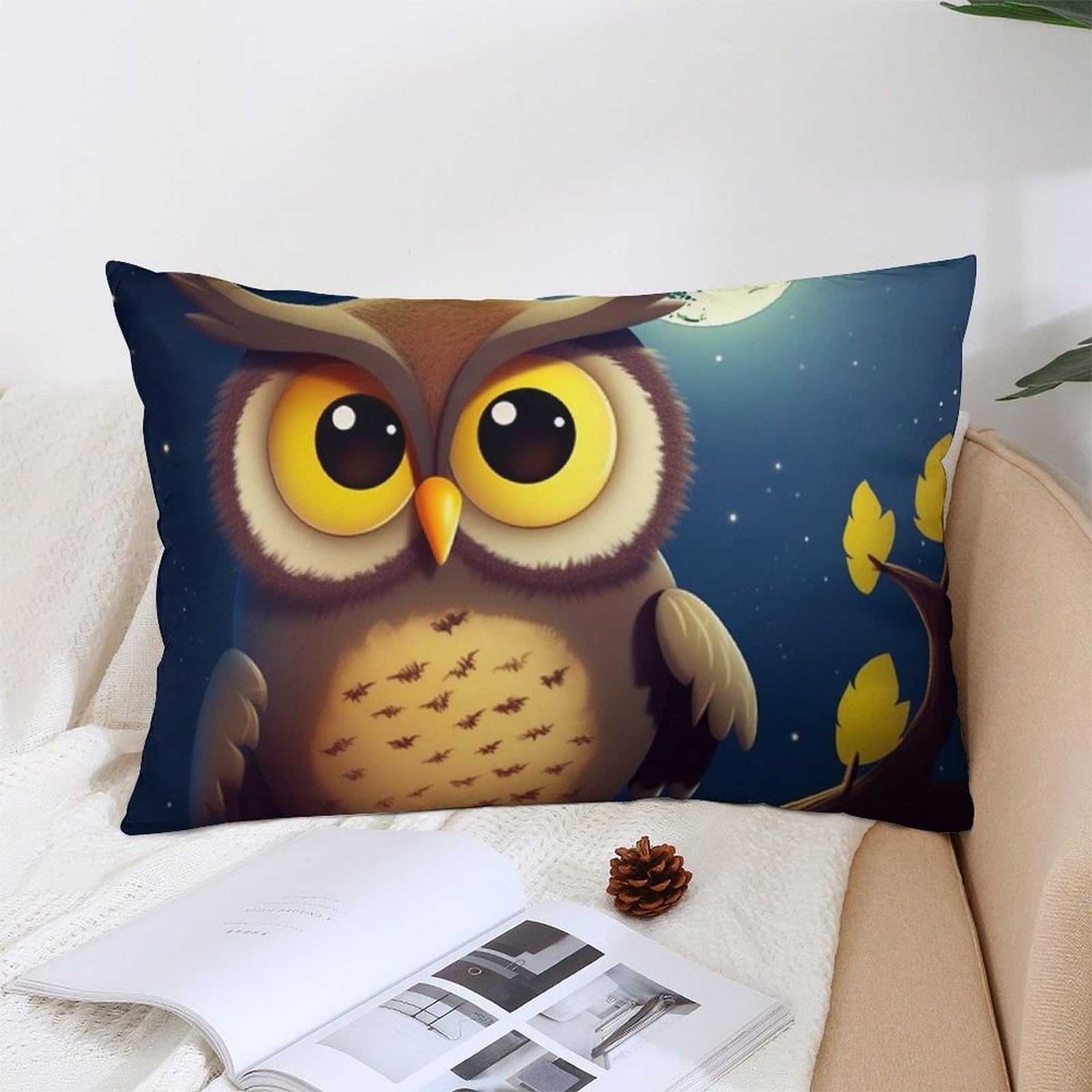 NTVOWPZO Decoration Throw Pillow Covers 12 "x20 Pillowcases Covers Owl and Yellow Moon Soft Pillowcases Modern Farmhouse Home Decor Sofa Cushions Covers for Couch Bed Living Room
