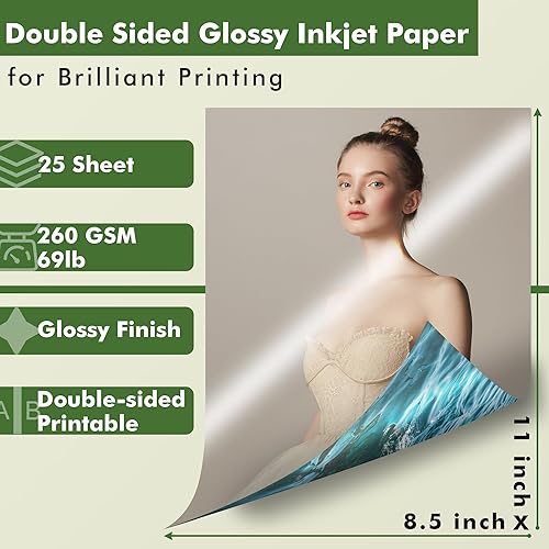 Miniatura 2 de Papel fotográfico brillante de doble cara, grueso, 8.5 x 11 pulgadas, 69 libras, papel de cartulina pesado para impresoras de inyección de tinta,