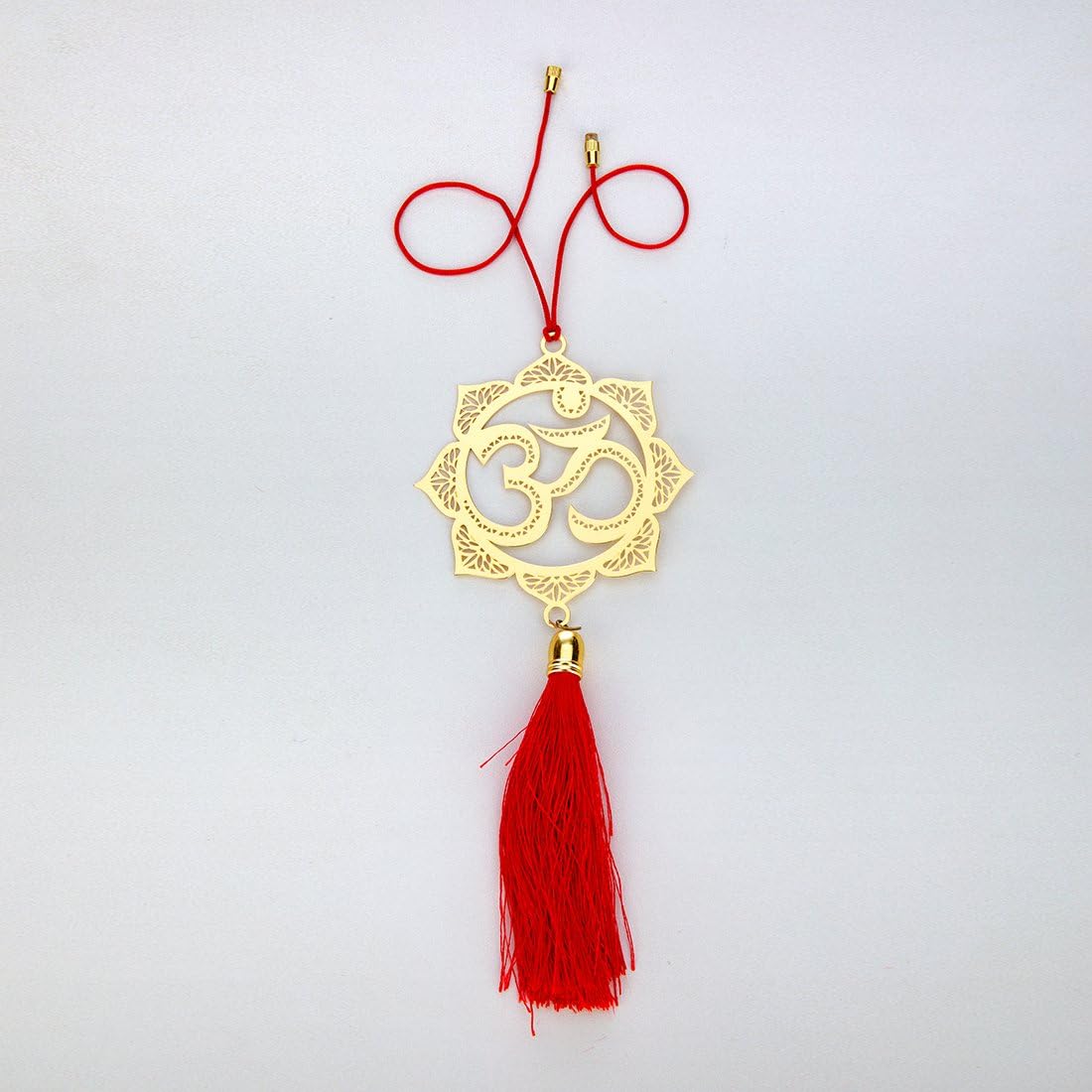 ADORAA's Hindu OM/AUM Symbol - Rear View Mirror Hanging Ornament/Pendant/Amulet - Brass Car Accessory for Divine Blessings & Safety/Protection