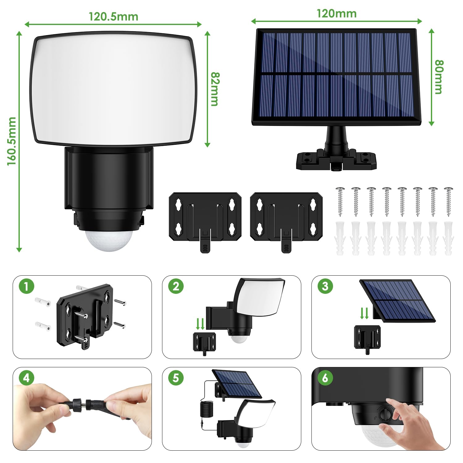 Solarlampen für Außen mit Fernbedienung, Led Solar Strahler mit Bewegungsmelder, 3000/5000/7000K, Solar Außenstrahler mit 3 Leuchtmodi, IP65 Wasserdicht Solarleuchte für Garage, Hof, Haustür, Garten