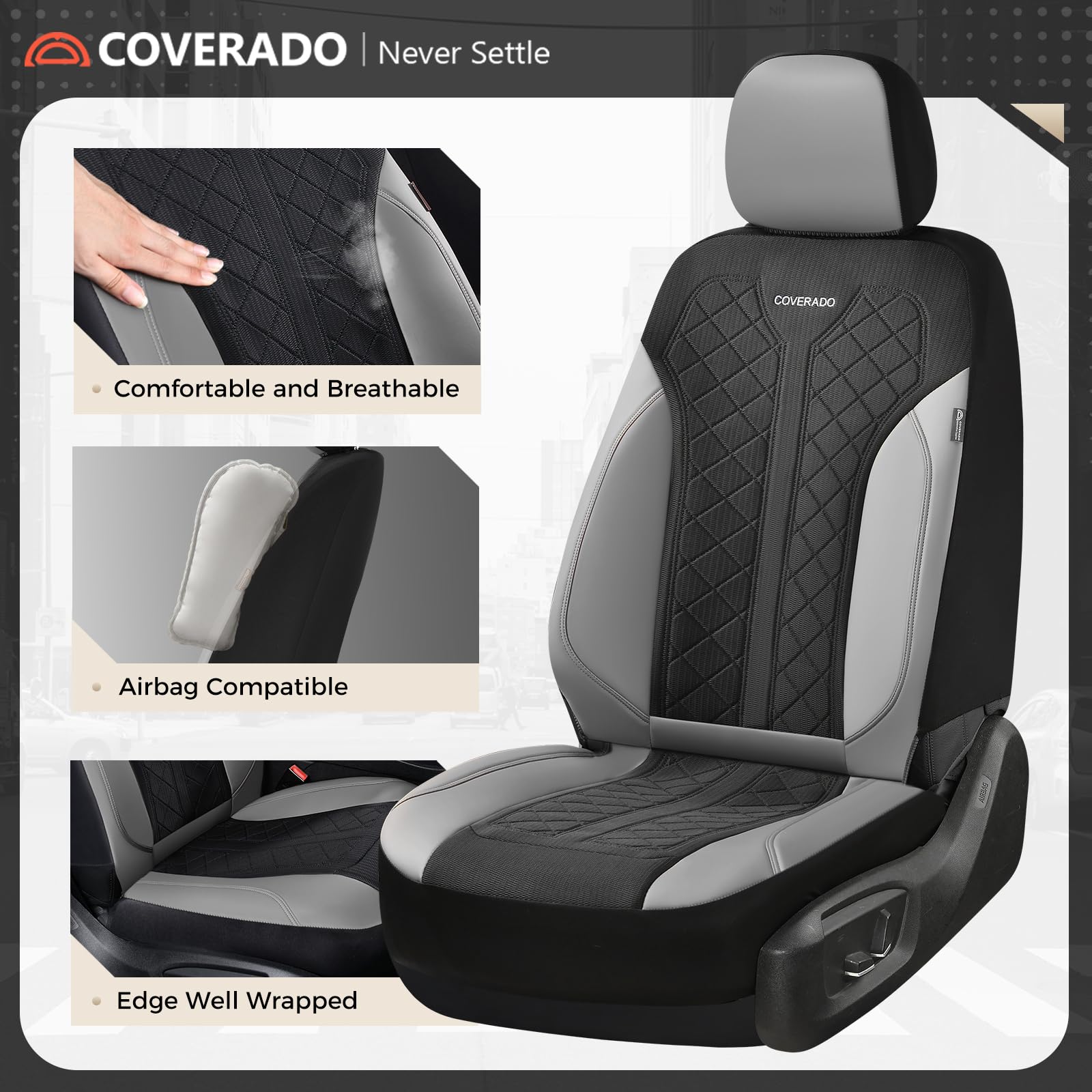 Coverado Housses de siège de Voiture 5 sièges, Couvertures de siège Ensemble Complet, Protecteurs de siège Respirants en Maille, Adaptation Universelle pour SUV, berline, Camion