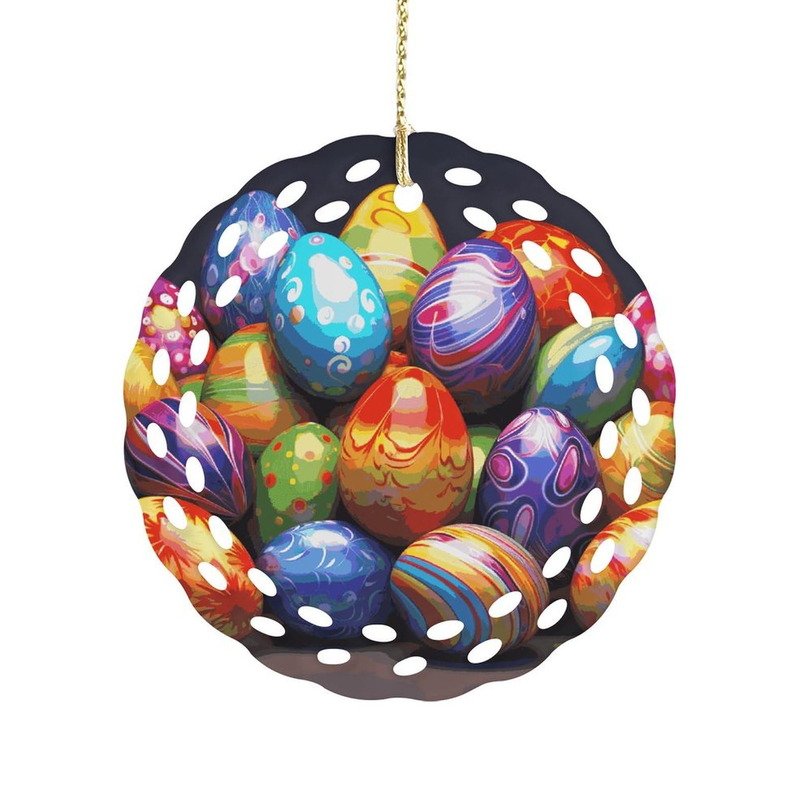 Fodpand Women's Style Easter Eggs Ceramic Ornament For Home Decor 3.2" Round Tree Decoration Christmas Ornaments For Men Double-Sided Design