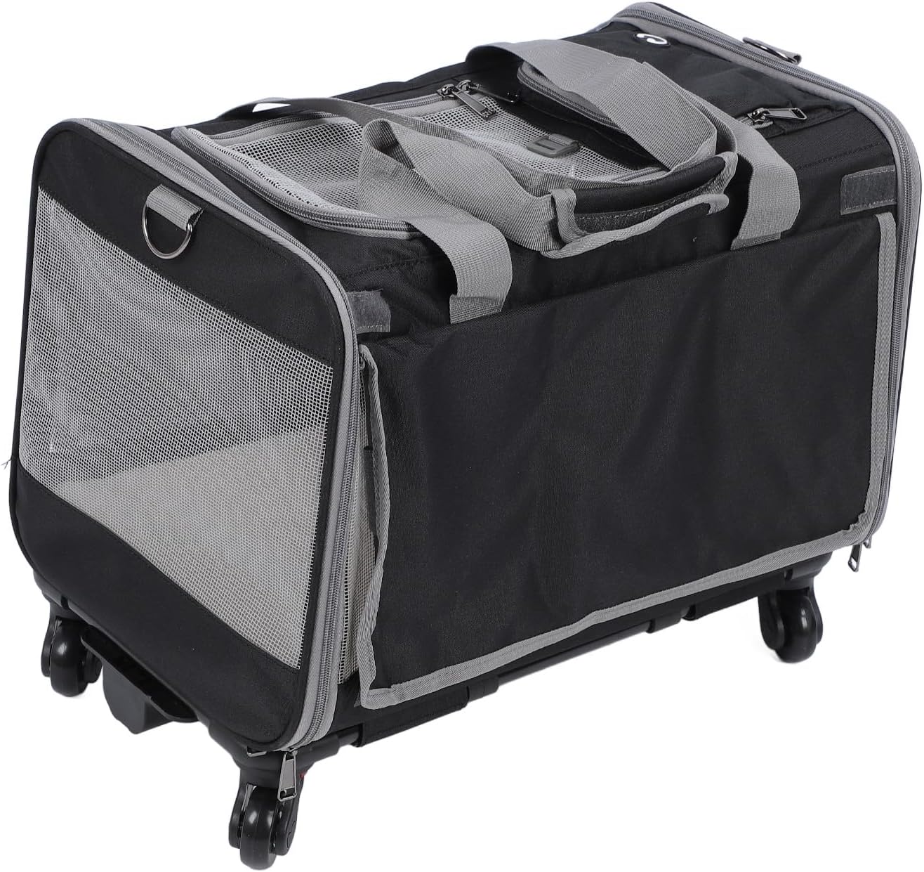 Pet Carrier, Foldable with Wheels for Small Dogs and Medium Cats, 4 Mesh Windows, Telescopic Handle, Shoulder Strap, Easy Travel